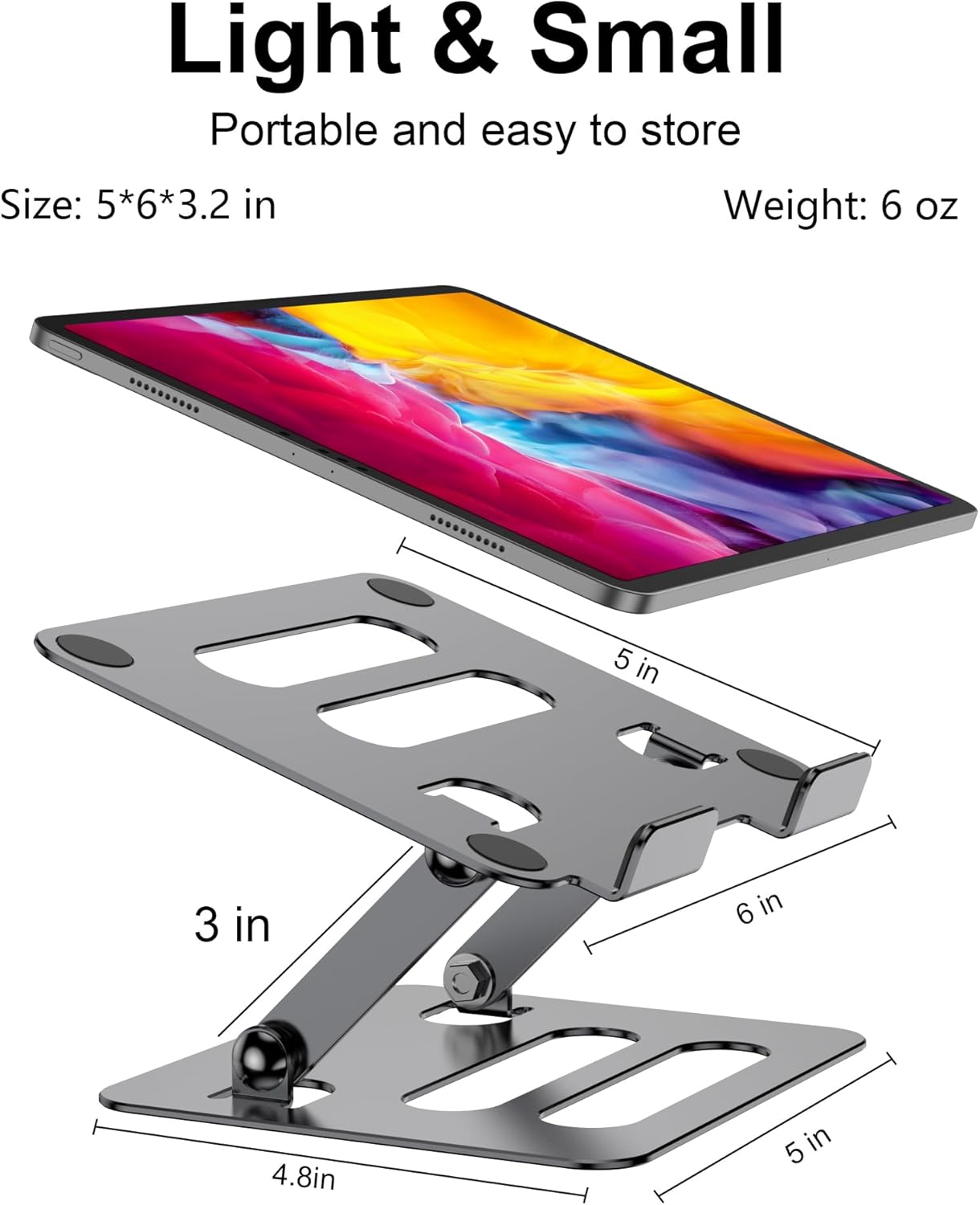 T-Ablet Stand for iPad, Adjustable Foldable Aluminium T-Ablet Stand Holder for Desk for T-Ablet (4.7-12.9 inch) Kindle and Foldable Phone Compatible with iPad Series,Galaxy Z Flip5, Silver Gray