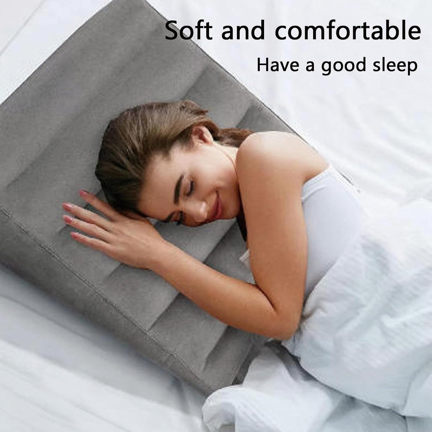 QISHENG Inflatable Wedge Pillow - Lightweight Travel Wedge Pillow for Sleeping, Reading, Camping, Back Pain Relief, Post-Surgery, Snoring and Leg Support, Ideal Sleep Wedge for Adults, Grey