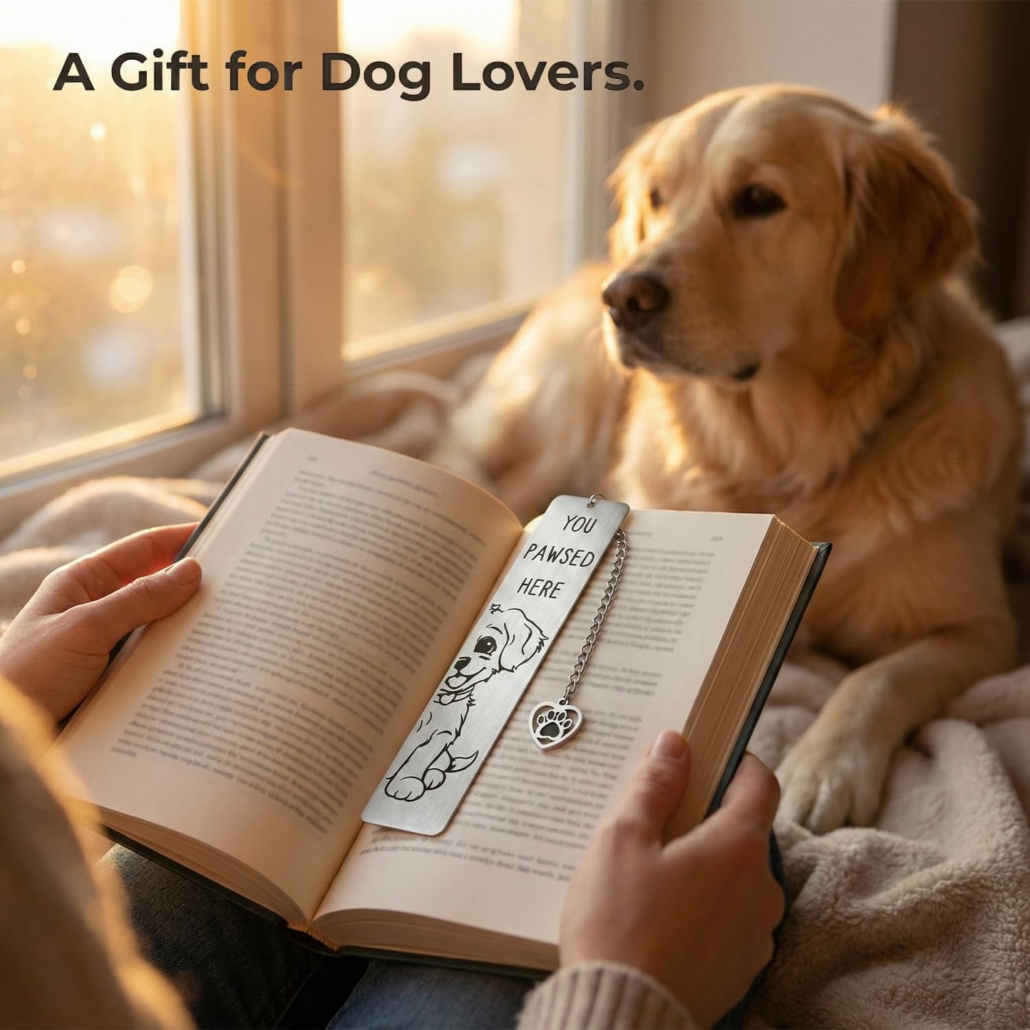 Dog Bookmark, Stainless Steel Metal Bookmark with Paw Charm, Engraved “You PAWSED HERE”, Cute Puppy Book Marker Gift for Dog Lovers & Dog Moms