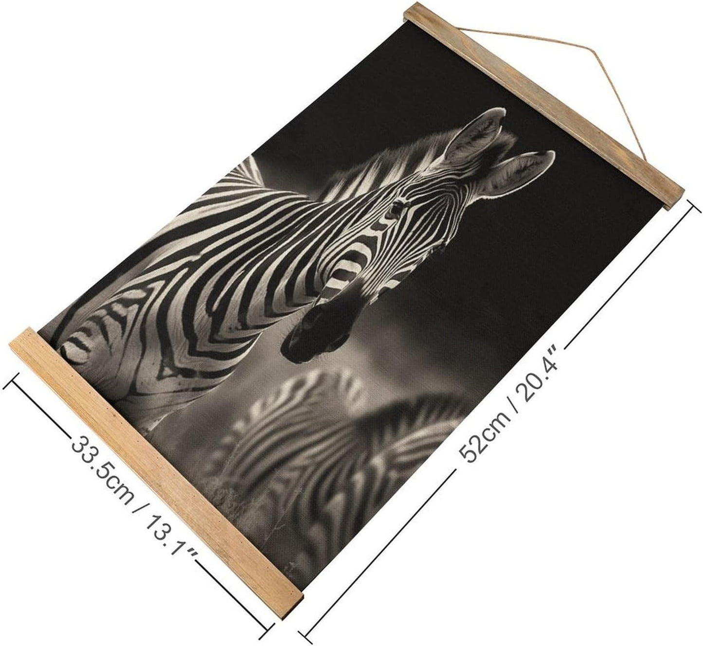 Vintage Wild Animals Zebra Poster with Wooden Frame Personalized Linen Hanging Scroll Painting Rustic Wall Hanging Illustrative Modern Artwork Decor for Home Living Room Bedroom Office