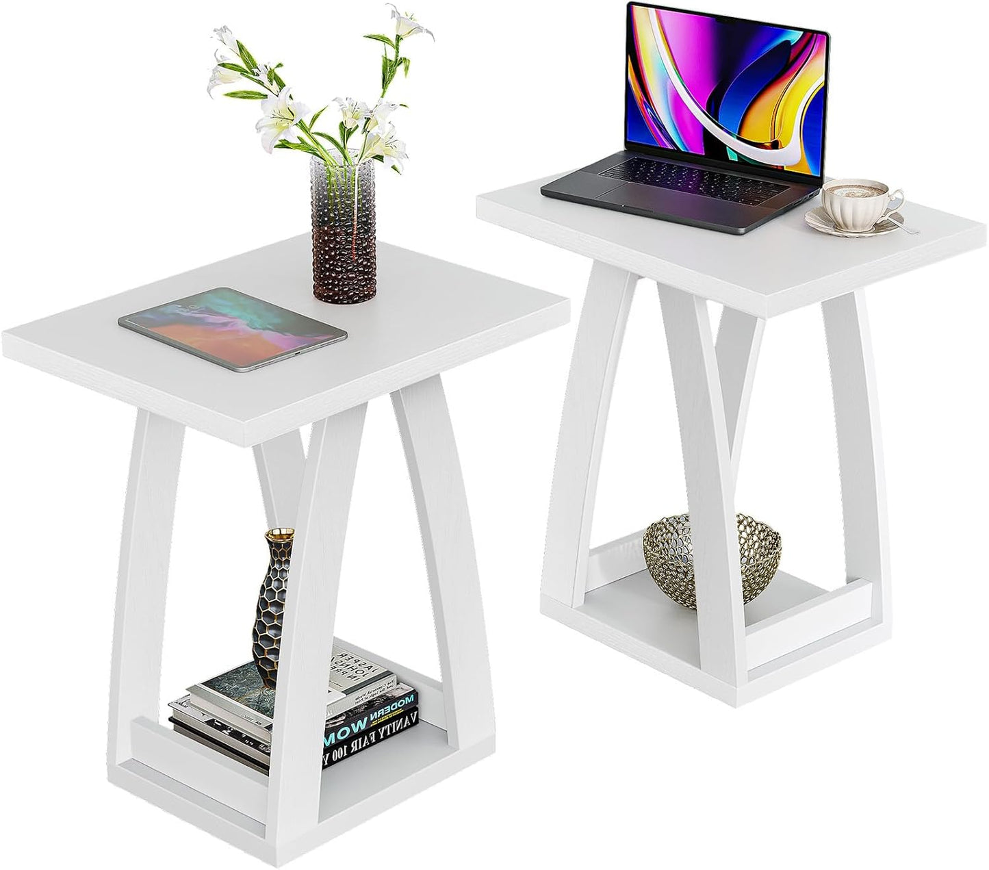 End Tables Living Room Set of 2. Side Tables Living Room. Side Table Beside Sofa. Modern End Table for Home. White End Tables Set of 2