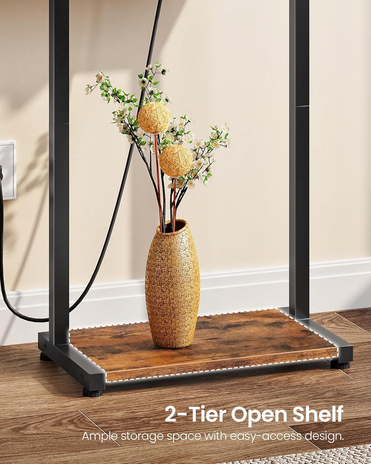 Narrow Side Table with Charging Station, 27" Skinny End Table for Small Spaces, Couch Table with Storage, Slim Tray Table with USB Ports, for Living Room, Bedroom, Rustic Brown TBZ27UBF