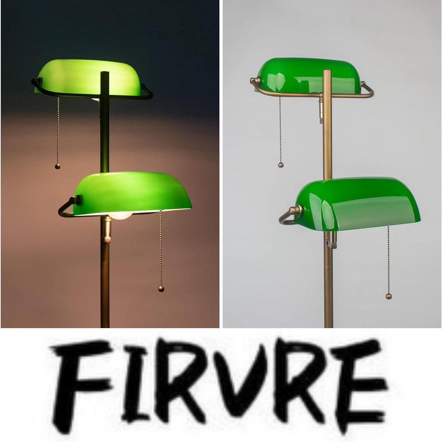 FIRVRE Green Glass Bankers Floor Lamp Classic Vintage Standing Lamp with Pull Chain Switch Adjustable Arm Reading Floor Light for Bedroom Headboard Workplace Office Piano Style Lamp