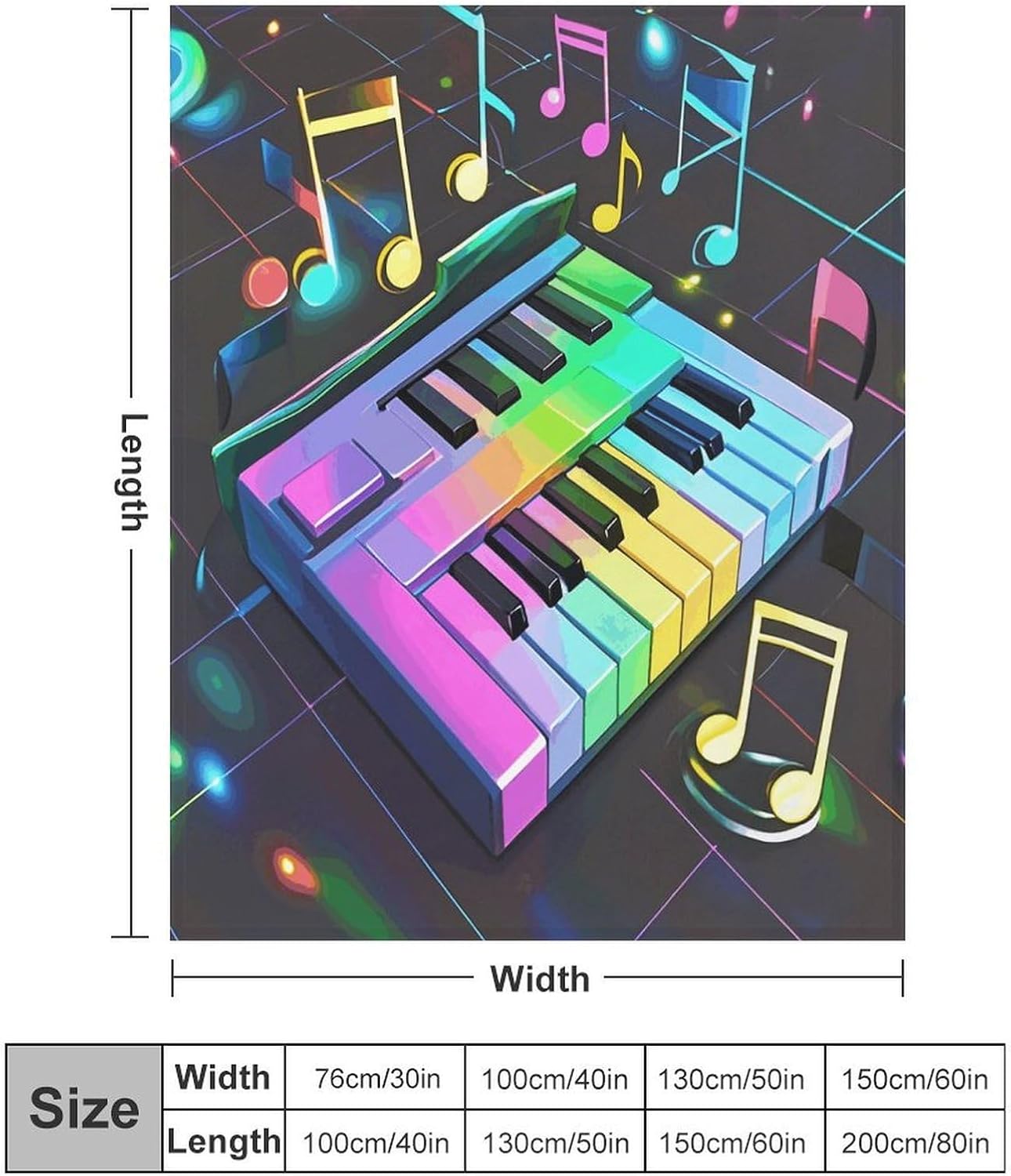 Colorful Piano Keyboard Music Note Blanket Super Soft Lightweight Throw Blanket Cute Cozy Warm Bed Blanket Decorative Fuzzy Blanket All-Season Home Decor Gift for Sofa Couch Living Room 40"*50" （100*1