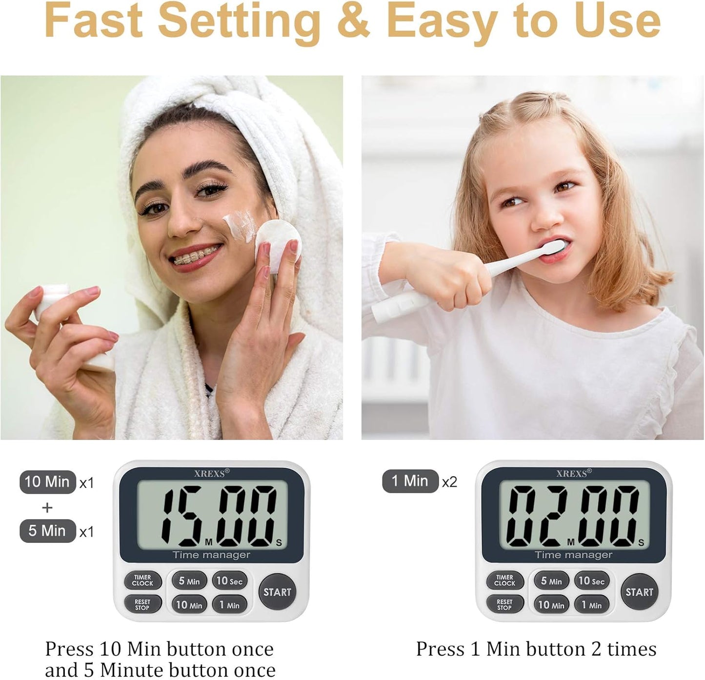 XREXS Digital Kitchen Timer, Magnetic Countdown Up Cooking Timer with Large LCD Display, Adjustable Volume, Loud Alarm & Strong Magnet for Teachers (Batteries Included)