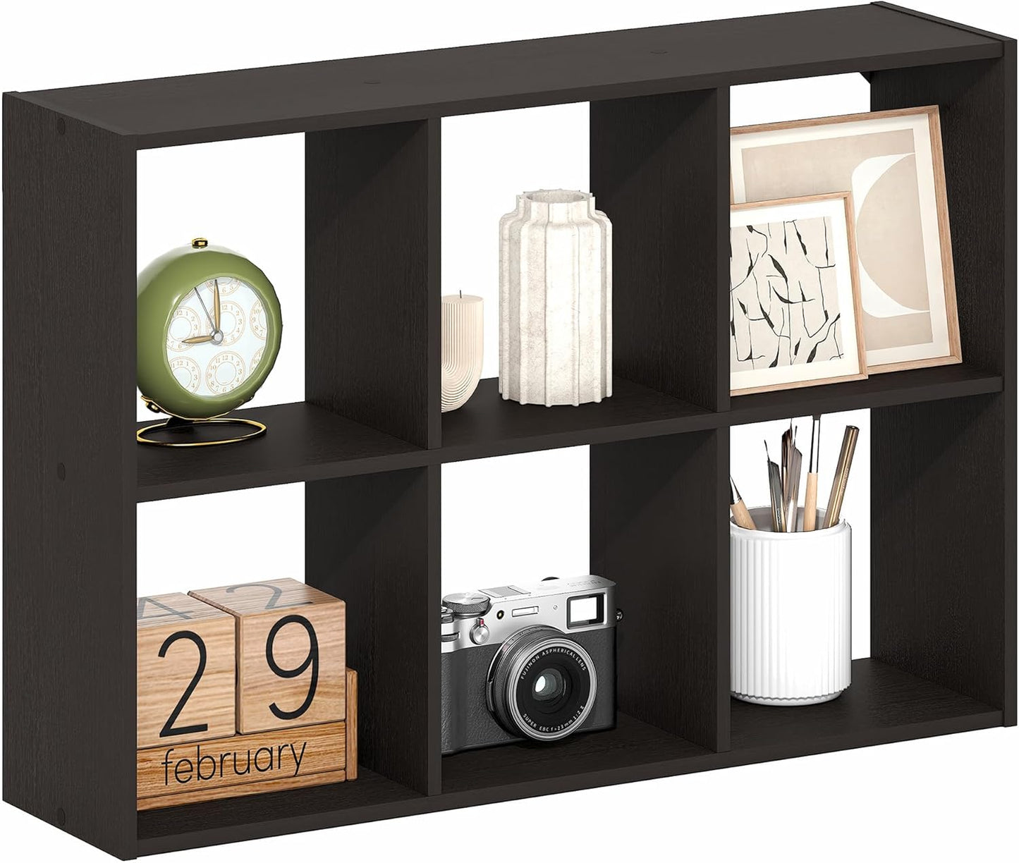 Furinno Rossi 6-Cube Floating Shelves for Wall, Wall Mount Organizer, Desktop Organizer, Bookshelf, for Home Office, Study Room, Black Dark Oak