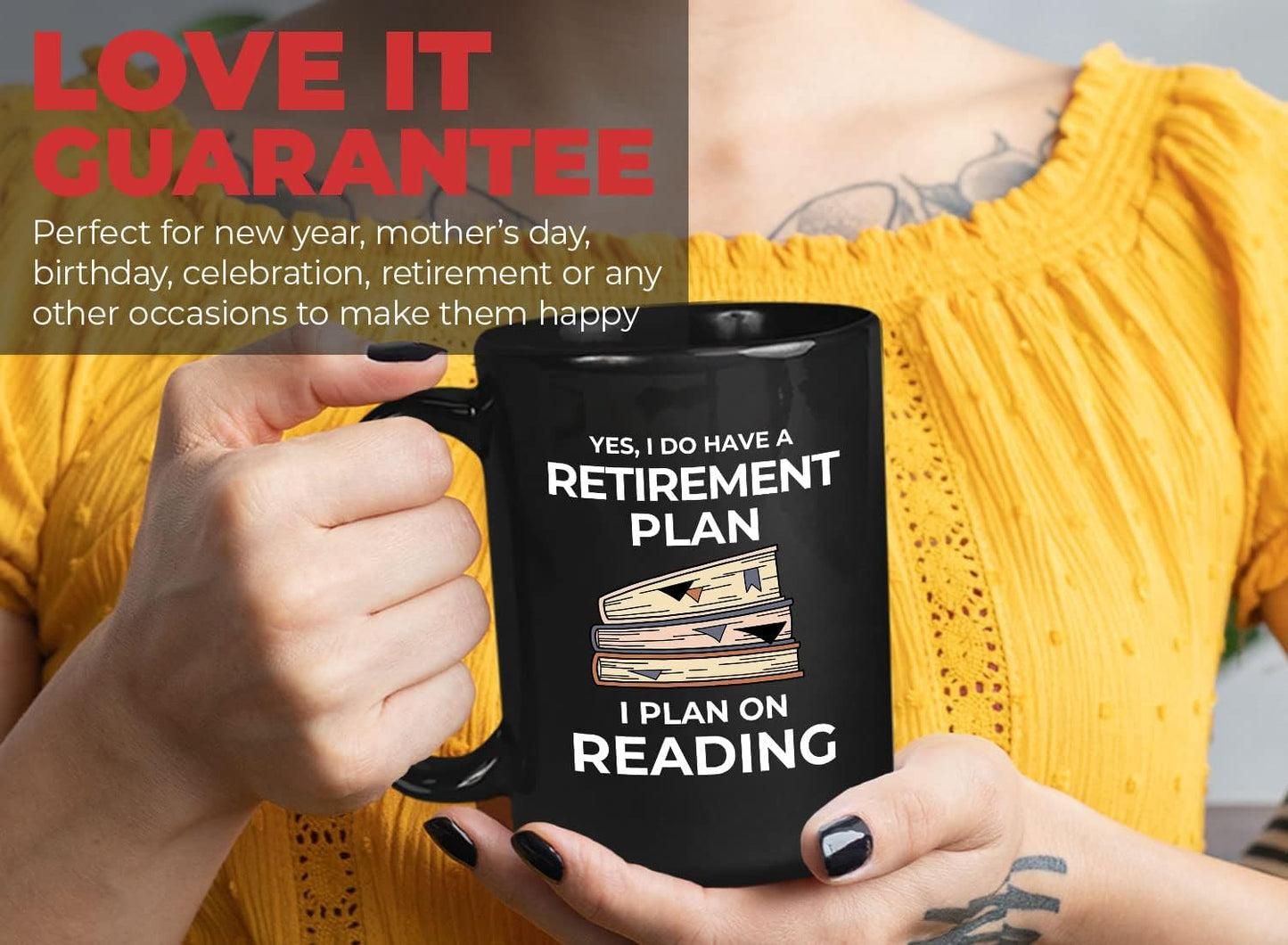 Bubble Hugs Book Lover Coffee Mug 15oz Black - Retirement Plan Reading - Reading Retired Coworker Employee Retirement Reader Stack of Books Book Lover Bookish Novelist Librarian Writer