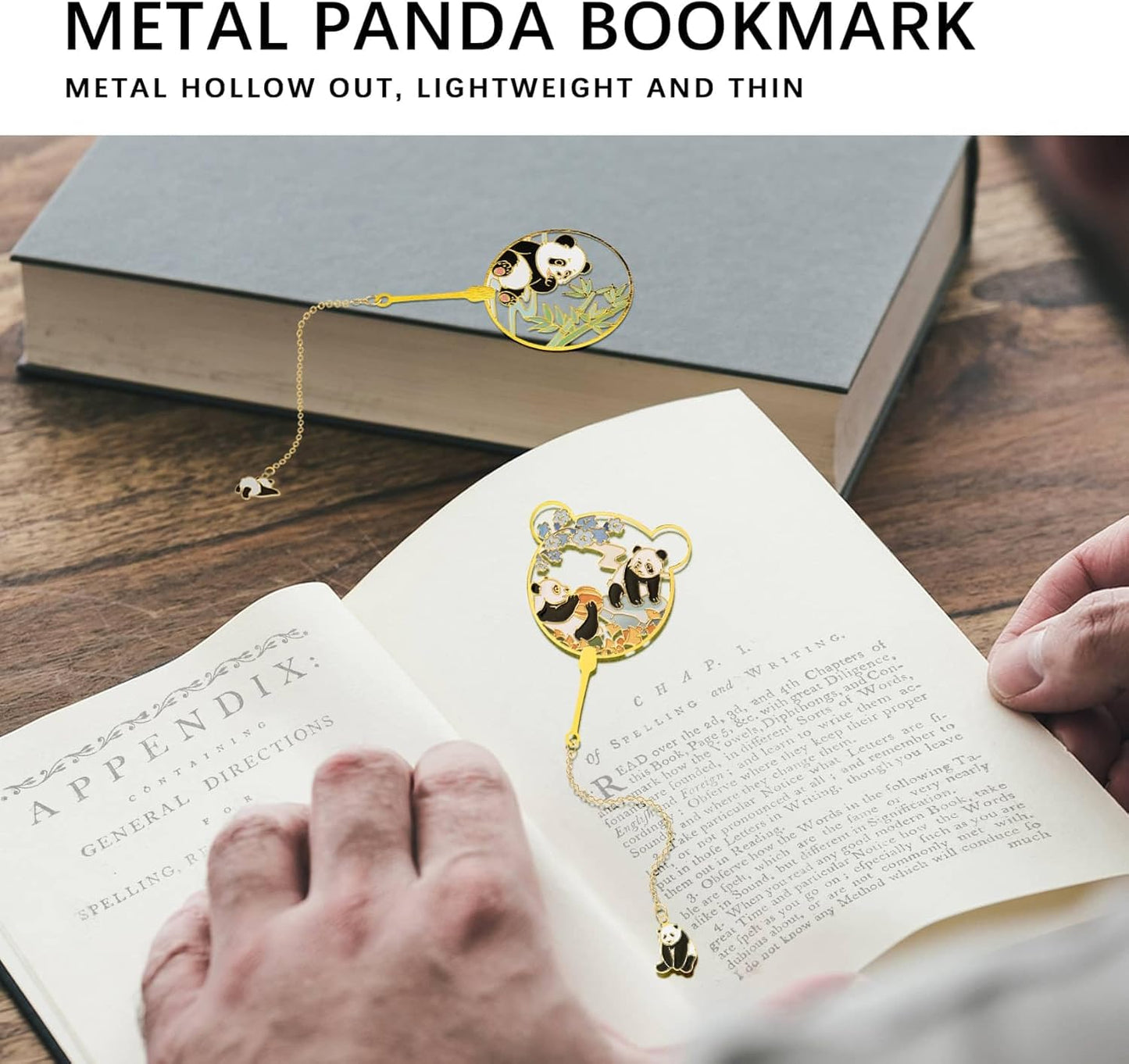 2PCS Metal Bookmarks with Tassel, Cute Panda Book Marks for Book Lovers, Reading Women, Men, Kids, Lightweight Pretty Metal Bookmarks for Gifts, Decorative Bookmark Set