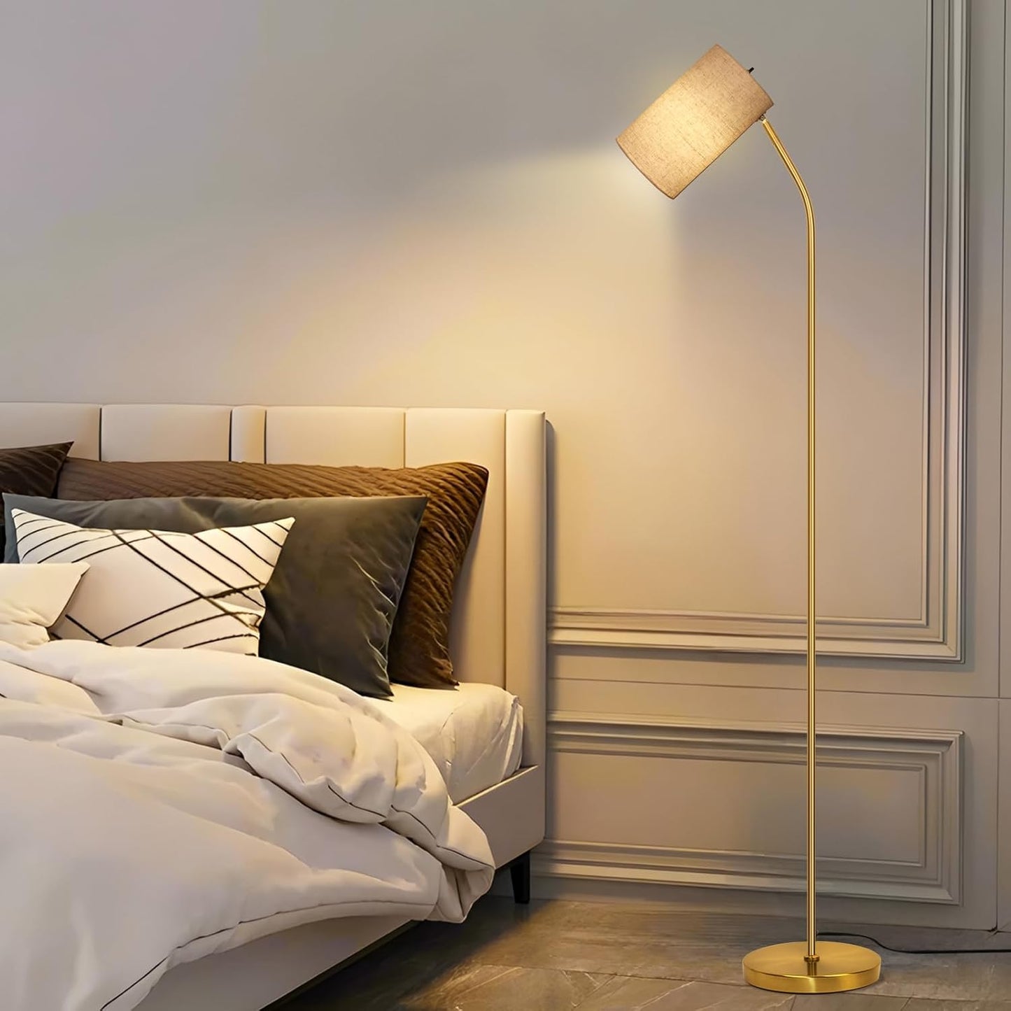 Gold Floor Lamp for Living Room with Remote,Remote Custom Color Temperature & Brightness, Stepless Dimmable Bulb Included,Tall Stand Reading Lamp for Living Room Bedroom Office(Beige/Gold)