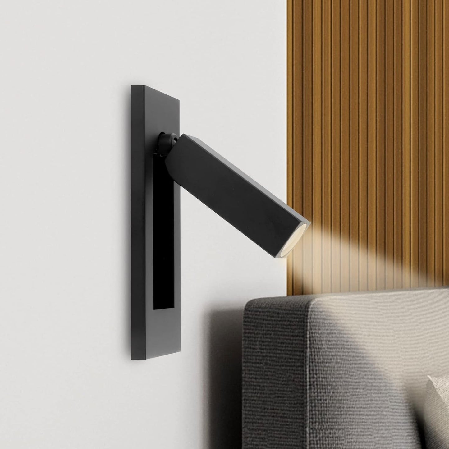 LEEKI Modern Wall Mounted Bedside Adjustable Reading LED Light Sconce - Just Lift to Turn On or Hide to Turn Off - Black