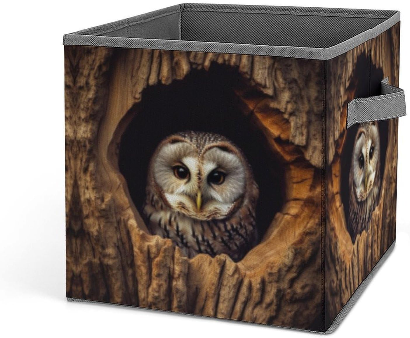 Owl Tree Hole Storage Bins with Handles Fashion Large Storage Cubes Sturdy Foldable Storage Boxes Space-Saving Storage Baskets for Home Office Clothes Closet Organizers