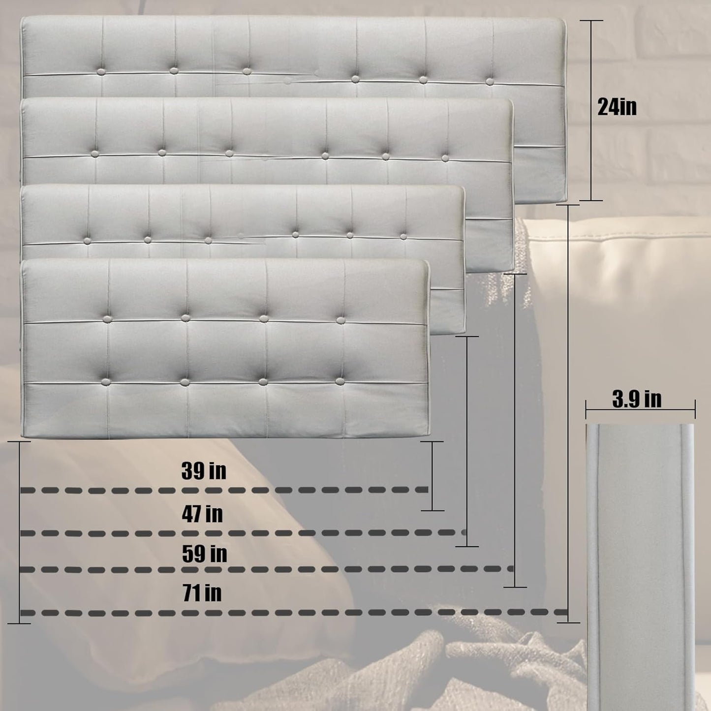 BCU Pillow Headboard Queen Size Upholstered Soft Tufted Headboard with Removable Cover Side Pocket for Adjustable Bed Reading Sofa, Grey