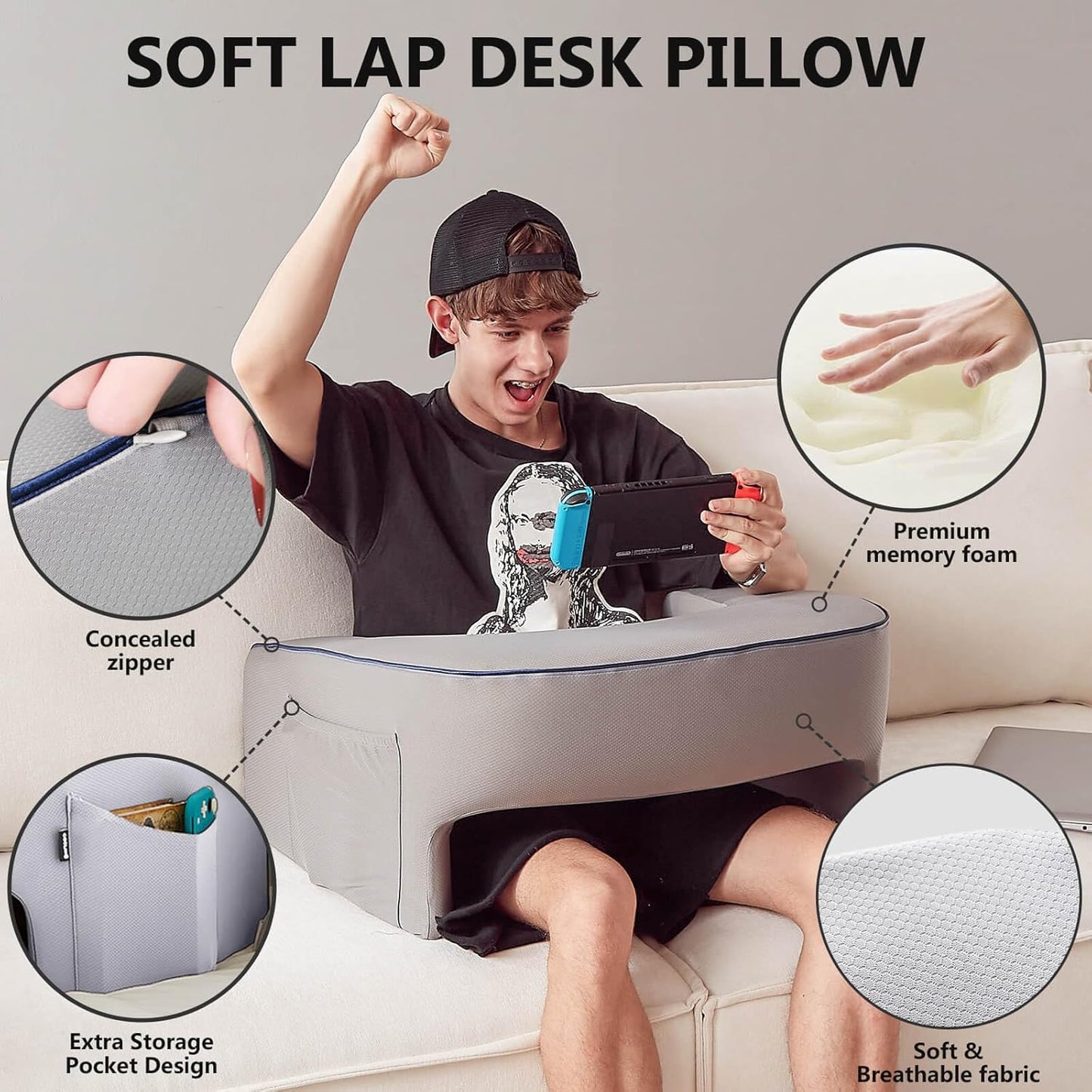 Reading Pillow, Ergonomic Lap Desk, Book Pillow for Reading in Bed, Arm Rest for Couch, Lap Pillow, Reading Cushion, Gaming Pillow, Arm Pillows for Adults