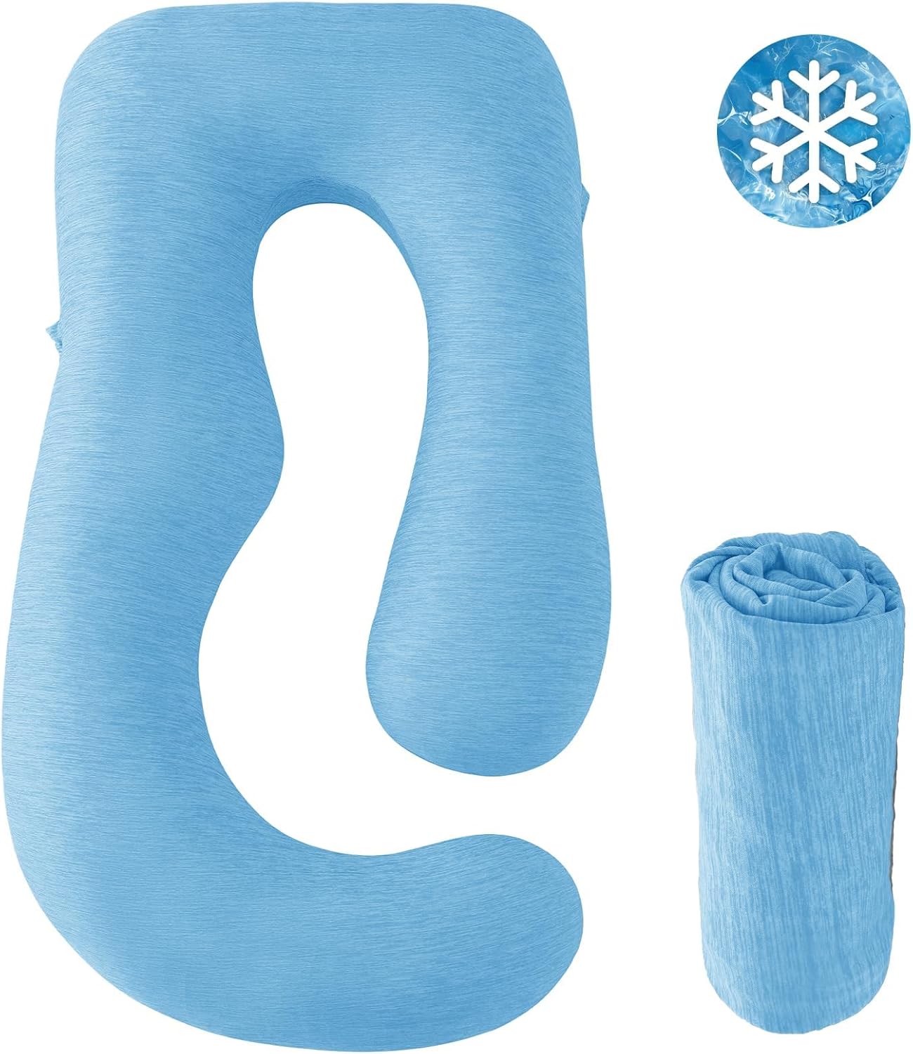 Sasttie Cooling Pregnancy Pillow Cover, 57-inch U Shaped Pregnancy Pillow Case, Fits 55 to 57 Inch Maternity Pillow, Blue (No Pillow Insert)
