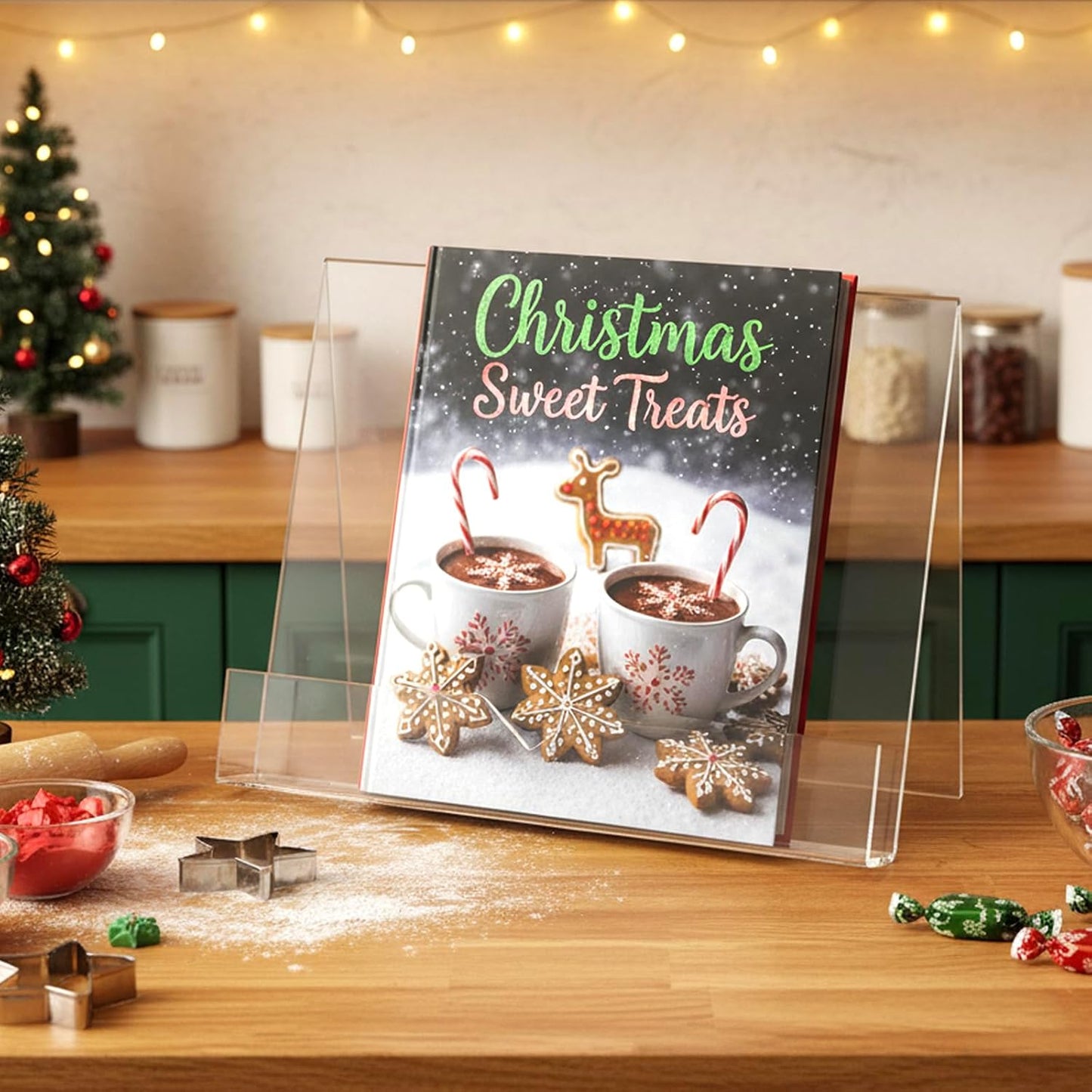 MyGift Cookbook Stand, Clear Cookbook Holder, Premium Acrylic Book Display Stand for Recipe Book/IPad/Tablet, Book Reding Holder for Coffee Table and Kitchen Counter