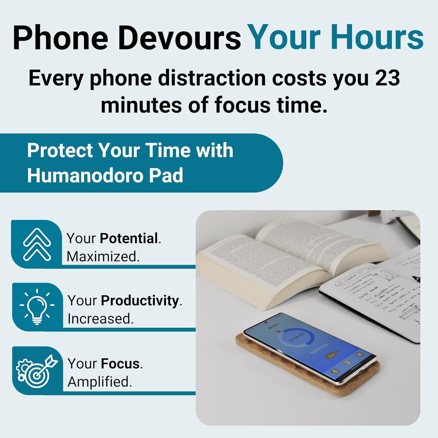 Smart Pomodoro Timer Smart Pad with Free Companion App | Boost Focus & Productivity | Minimize Digital Interruptions | Perfect for Work and Study | Made in EU