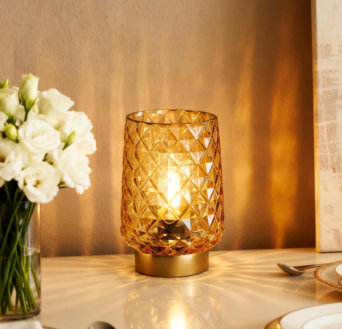 MJ PREMIER Battery Operated Lamp with Timer Small Cordless Lamps Cordless Table Lamp Beside Lamps Modern Touch Night Light for Home Decor, Bedside, Kitchen, Shelf, Hallway, Emergency, Gift Amber