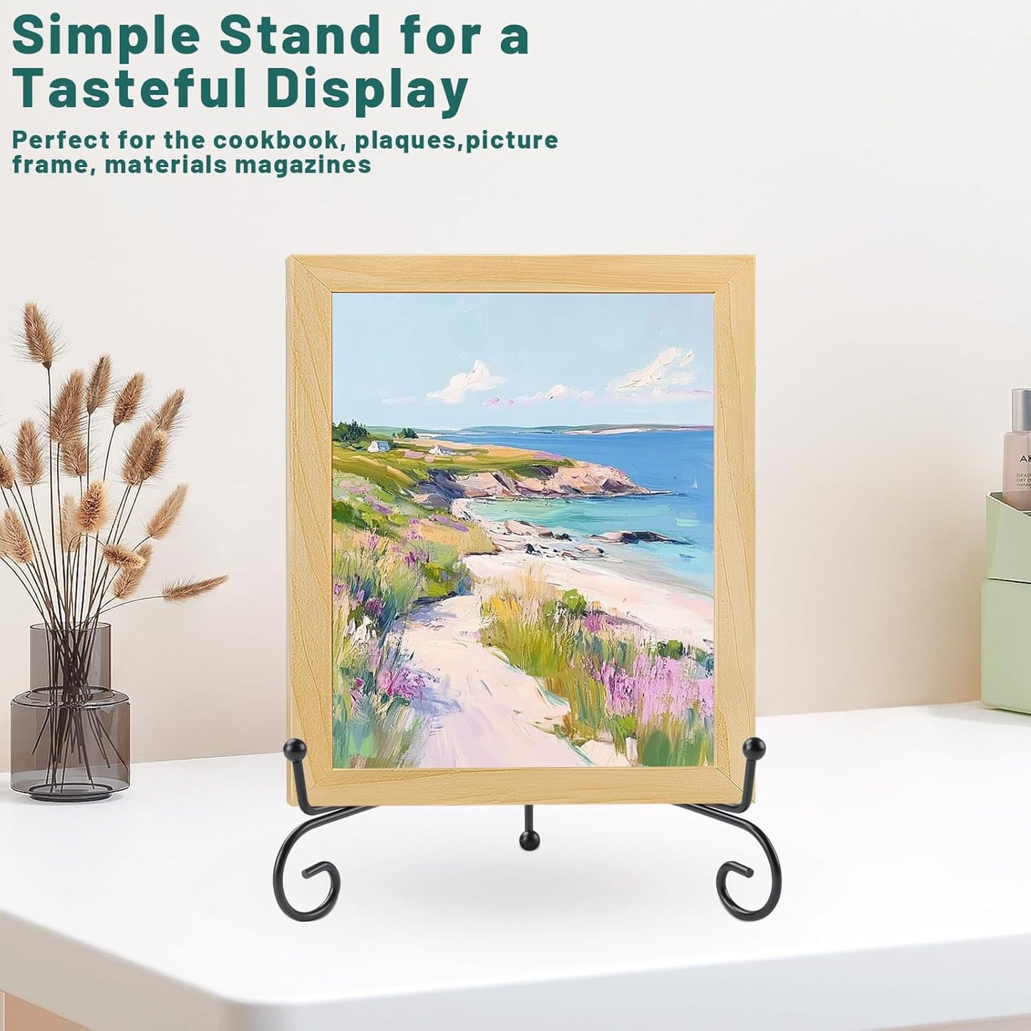 IHKFILAN 4 Pack Iron Display Stand, Metal Plate Stand, Black Foldable Easel Holder for Picture Frame, Photo Frame,Decorative Plate,Dish,Tablet,Book and Tabletop Art(8inch(4pack))