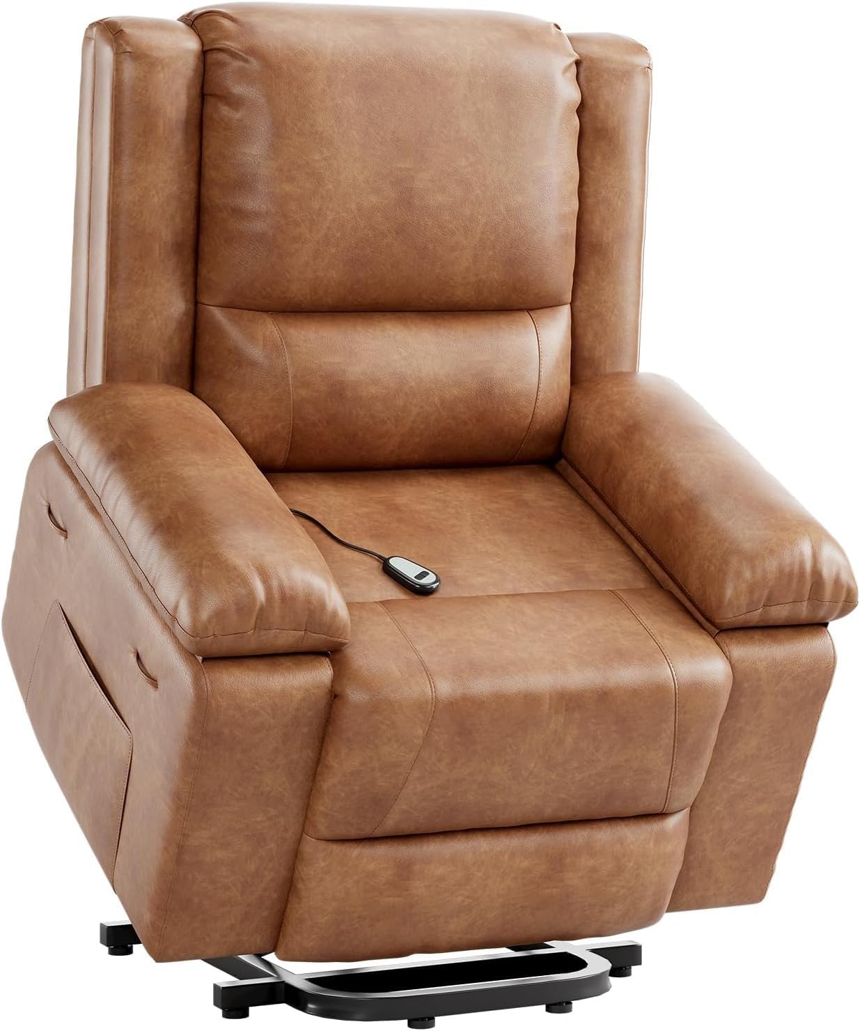 Power Lift Recliner Chair for Adults Adjustable Electric Reclining Sofa Lounge with Massage and Heat PU Leather Reclining Chairs with Side Pocket for Living Room Bedroom(Brown)