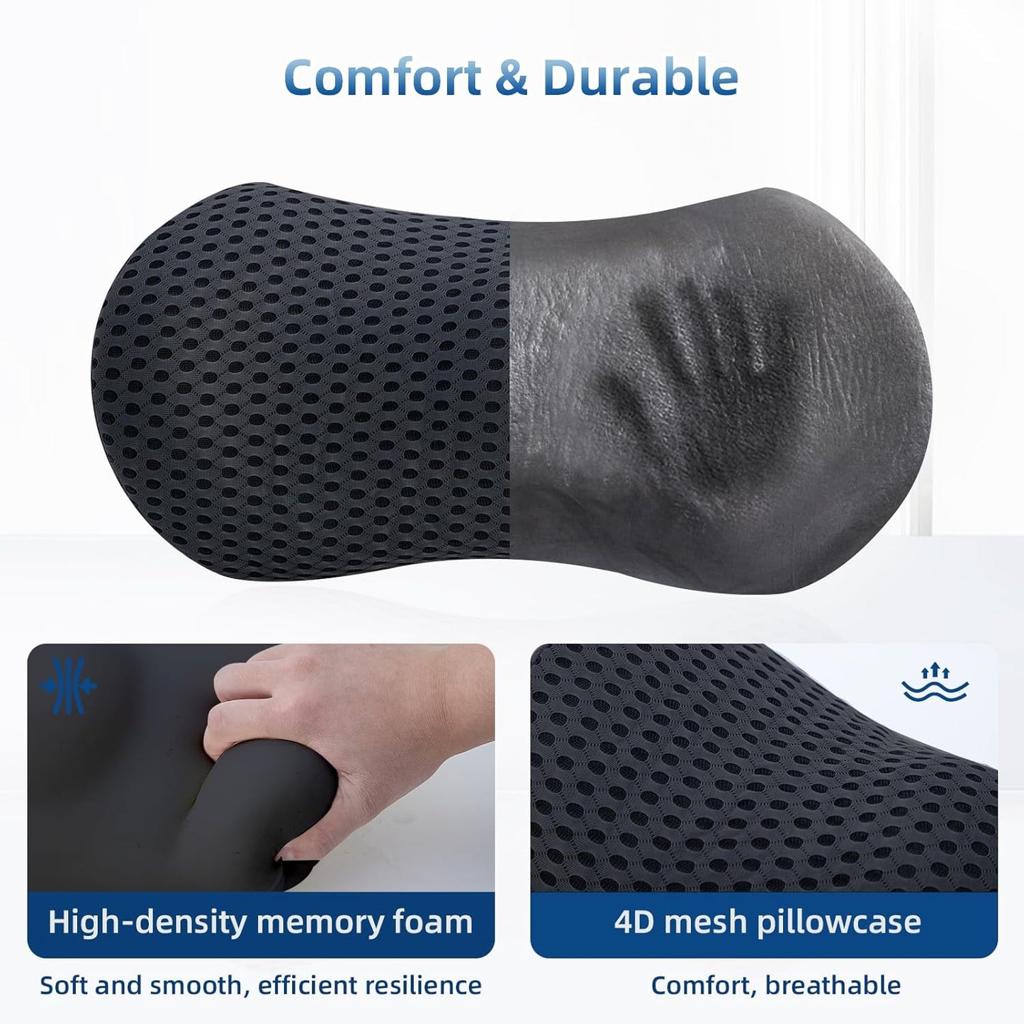 Lumbar Pillow, 2 Pack Memory Foam Lumbar Support Pillow for Office Chair and Car Seat, Ergonomic Streamline Back Pillow for Lower Back Pain Relief, Back Support Pillow for Sitting, Driving, Traveling