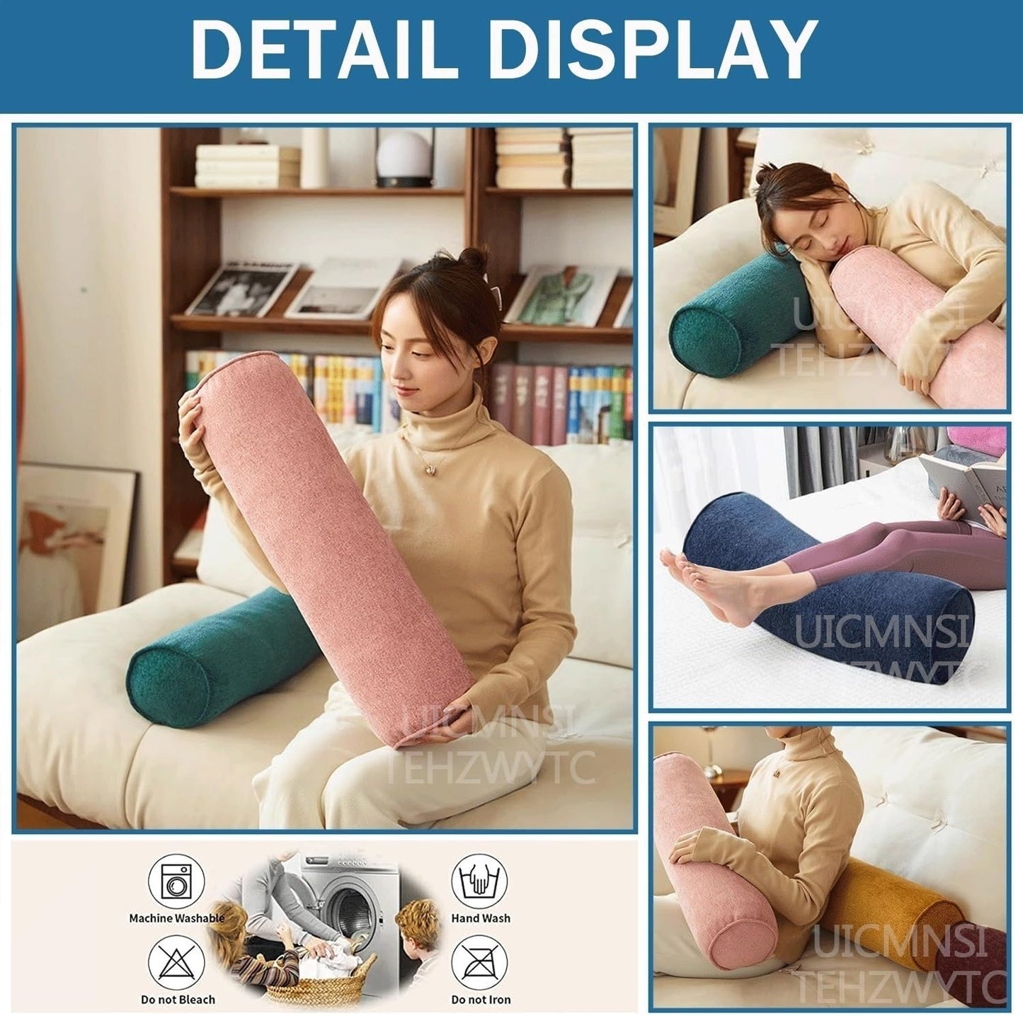 Round Cervical Roll Cylinder Bolster Pillow 52/16/24/31/39/47/59/72in with Removable Washable Cover, Full Moon Bolster for Head, Neck, Back, and Legs(7,15x70cm/6x27.5in)