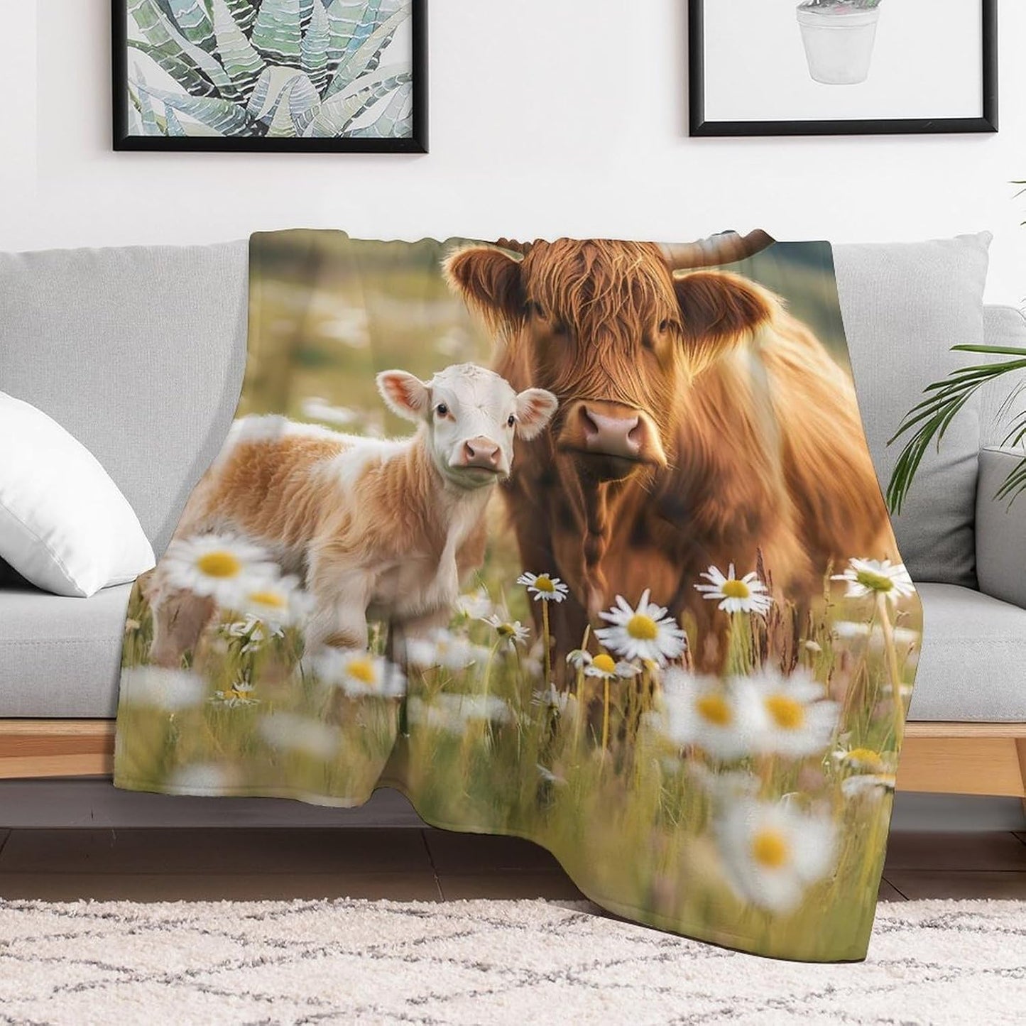 Highland Cow Throw Blanket for Couch Bed Plush Cozy Fuzzy Flannel Blanket for All Season 55"x70"