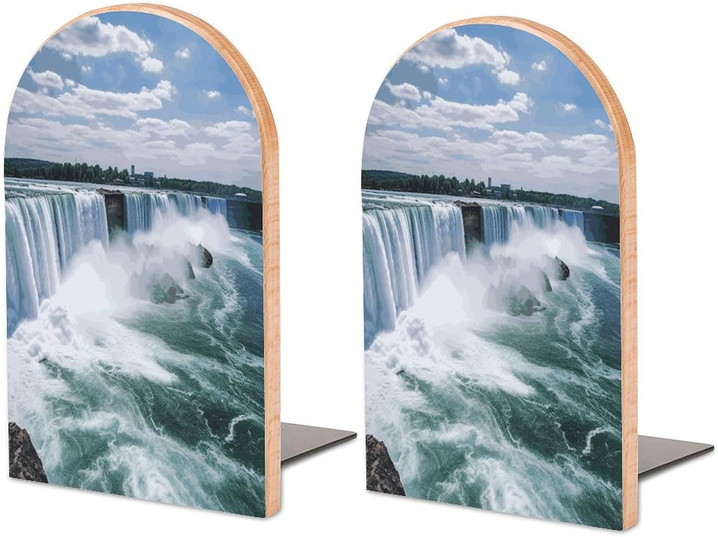 Niagara Falls Bookend for Shelves Wooden Book End Large Size Sturdy Book Holders Stoppers with Metal Base for Bookshelves Slick Decorative Bookends Stands