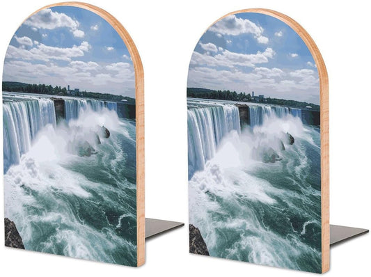 Niagara Falls Bookend for Shelves Wooden Book End Large Size Sturdy Book Holders Stoppers with Metal Base for Bookshelves Slick Decorative Bookends Stands