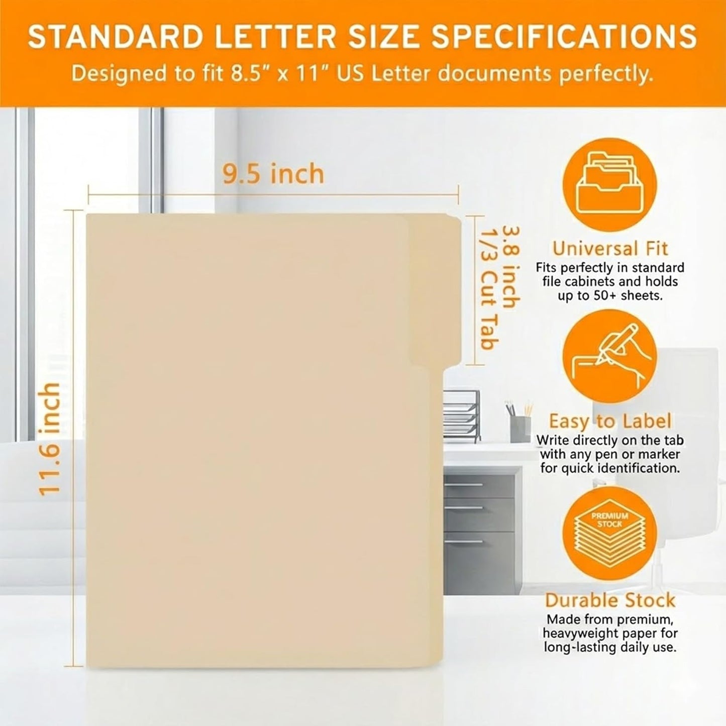 100 Packs Manila File Folder,Manilla Folder 8.5x11,1/3 Cut Tabs Folder for Office,School and Home,Organizer File Folder Letter Size