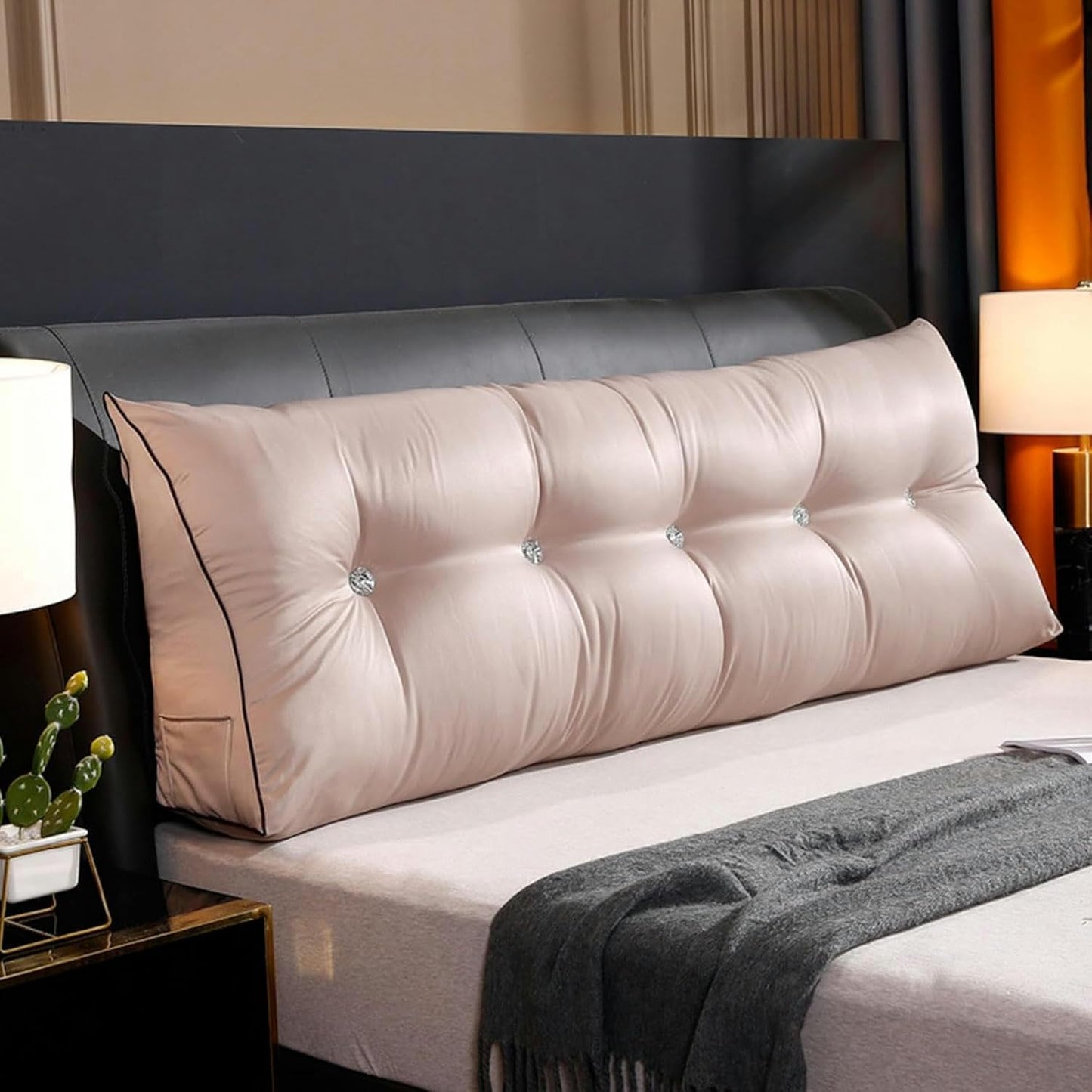 Triangular Bed Backboard Reading Pillow,Wedge Headboard Pillow for Day Bed Tatami Backrest Silk Bolster Removable Slipcover Lumbar Support Cushion