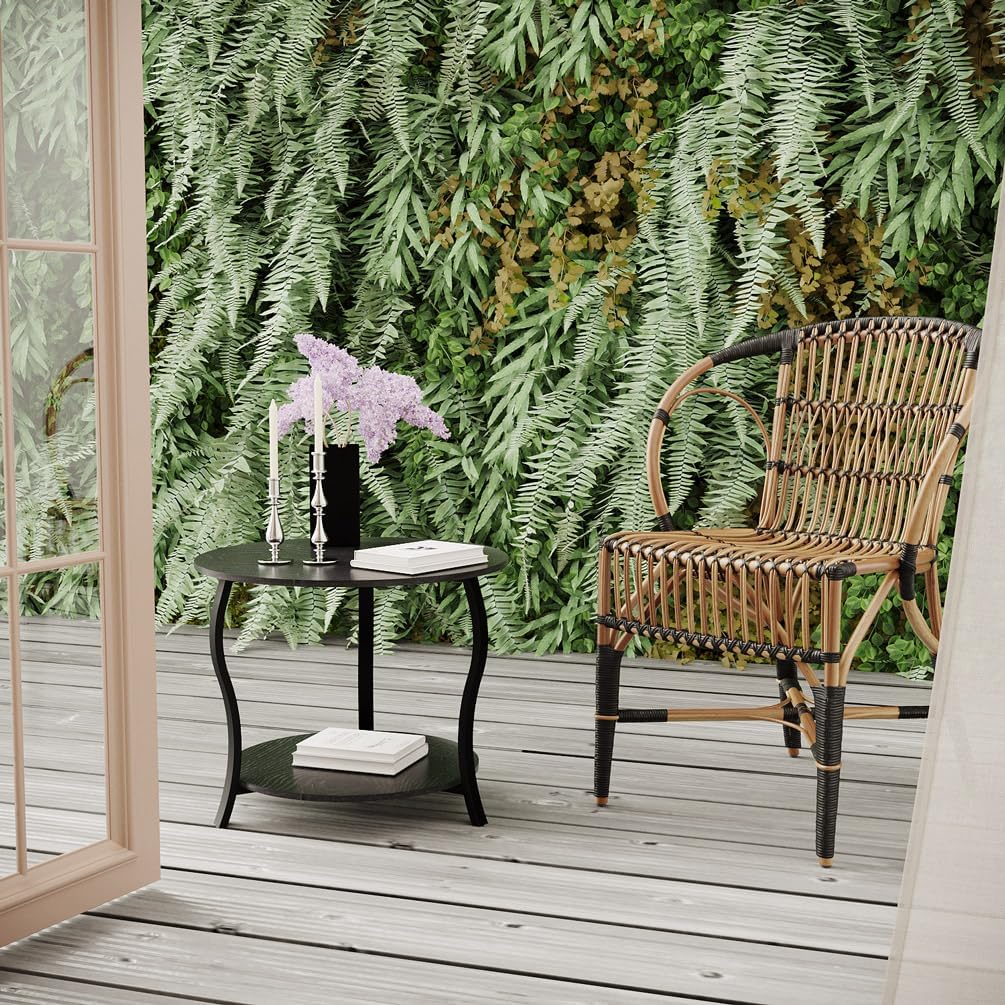 Small Round Coffee Table with Open Storage,23" 2-Tier Coffee Side Tables for Small Space, Accent Center Table Circle Sofa End Table with Wooden Table Top for Living Room Bedroom Apartment,Black