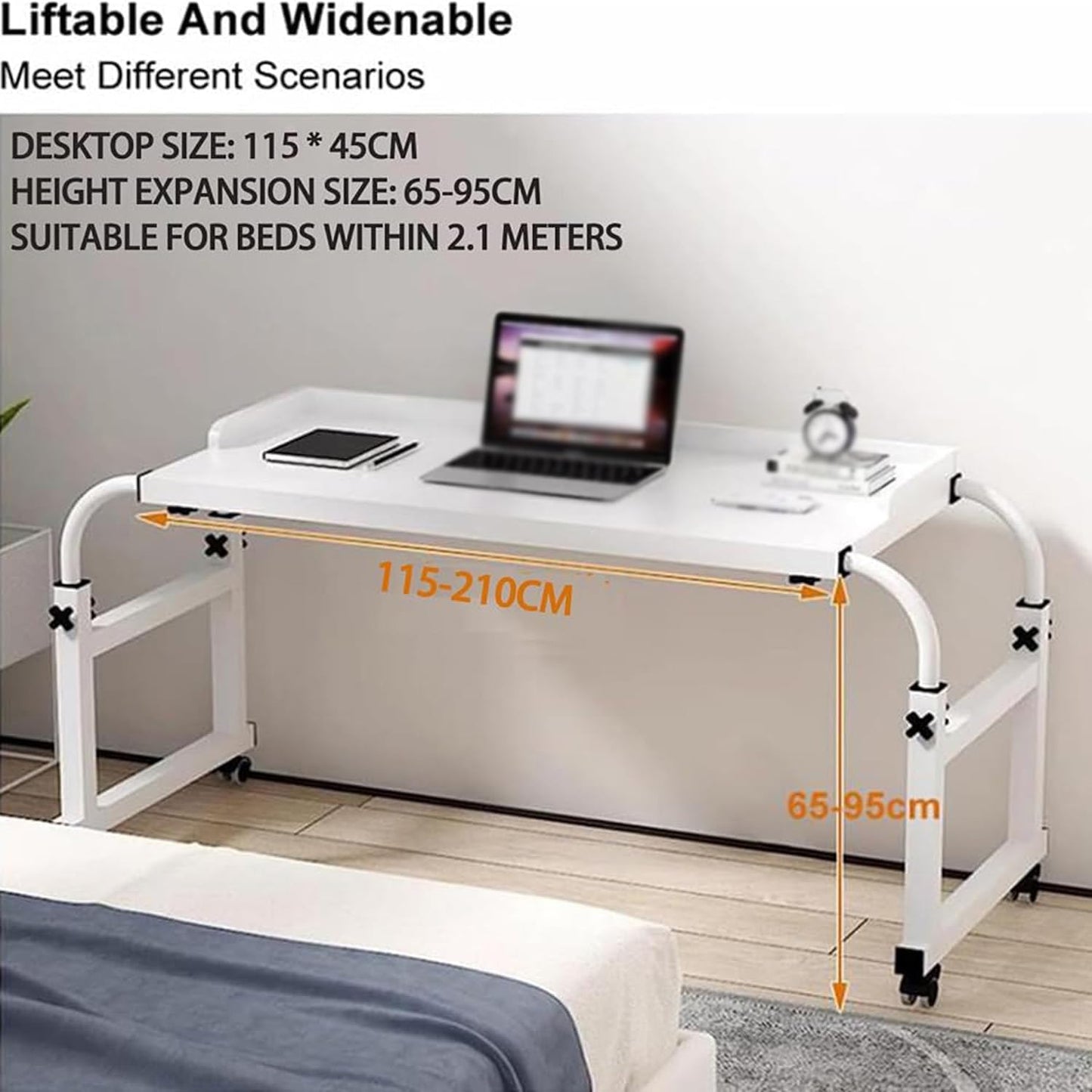 Crafting Table，Table On Wheels Foldaway Desk Reading Table Craft Desk Bed Laptop Table Folding Desk Height Adjustable Desk Work from Home Desk(Color:Wood+)