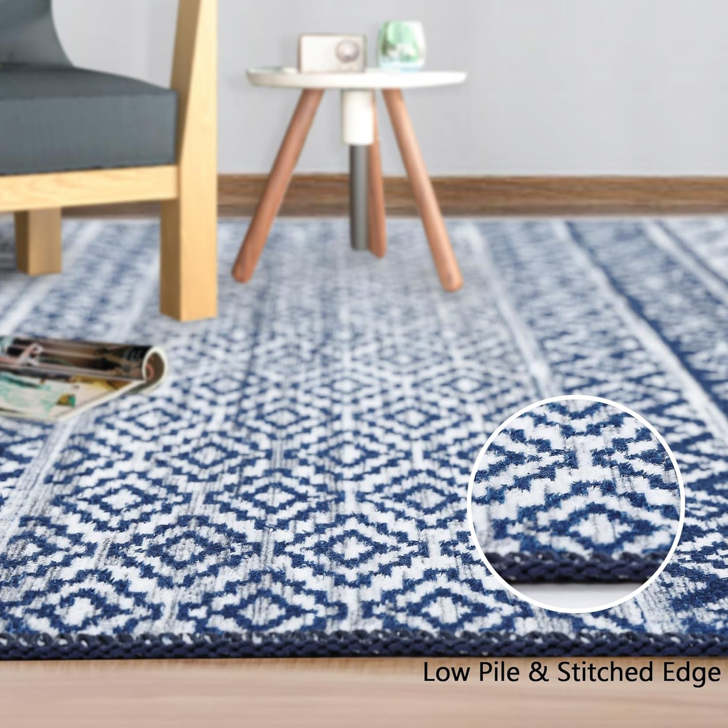 WESTLOOM 9x12 Large Living Room Rug Washable Rug Indoor Non-Slip Boho Rug Moroccan Rug Stain Resistant Geometric Carpet for Bedroom Home Office, Blue