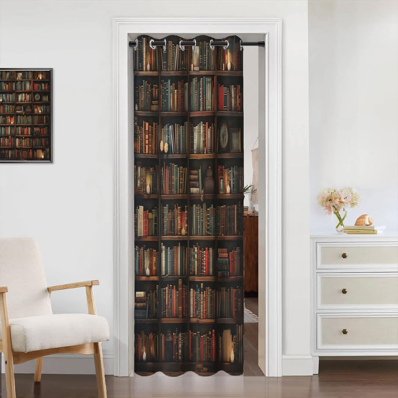 Bookshelf Door Curtain, Library Books Wood Shelf Education Knowledge Room Divider Curtain for Kids Boys Girls Teens Bedroom Living Room Closet, 1 Panel 34" W X 80" L