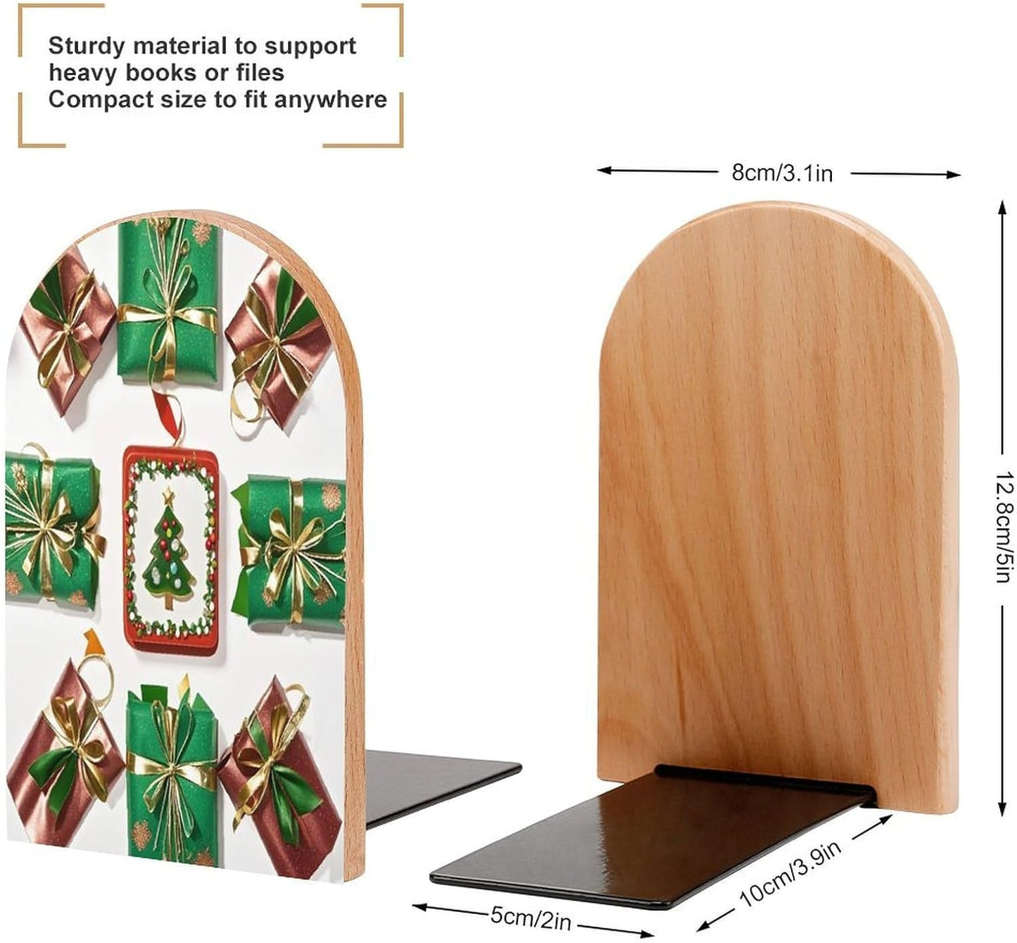 Wrapping Bookends 1 Pair Heavy Duty Book Ends for Shelves Non-Skid Bookend Supports Wooden Book Holders with Metal Base Desk Organizers Books Storage to Hold Books
