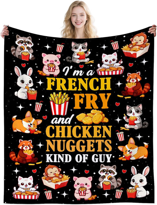 Chicken Nuggets Gifts Blanket Funny French Fries Food Blanket Animal Throw Blankets for Boys Girls Home Decor for Bed Couch Living Room 50"X40"