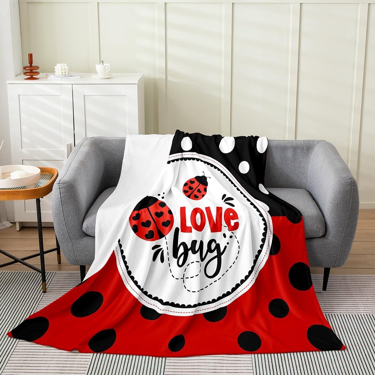 Cute Ladybug Fleece Blanket Kawaii Wild Animals Blanket for Kids Cartoon Ladybugs Throw Blanket Polka Dot Geometric 40x50 Inch Living Room Decor Flannel Blanket