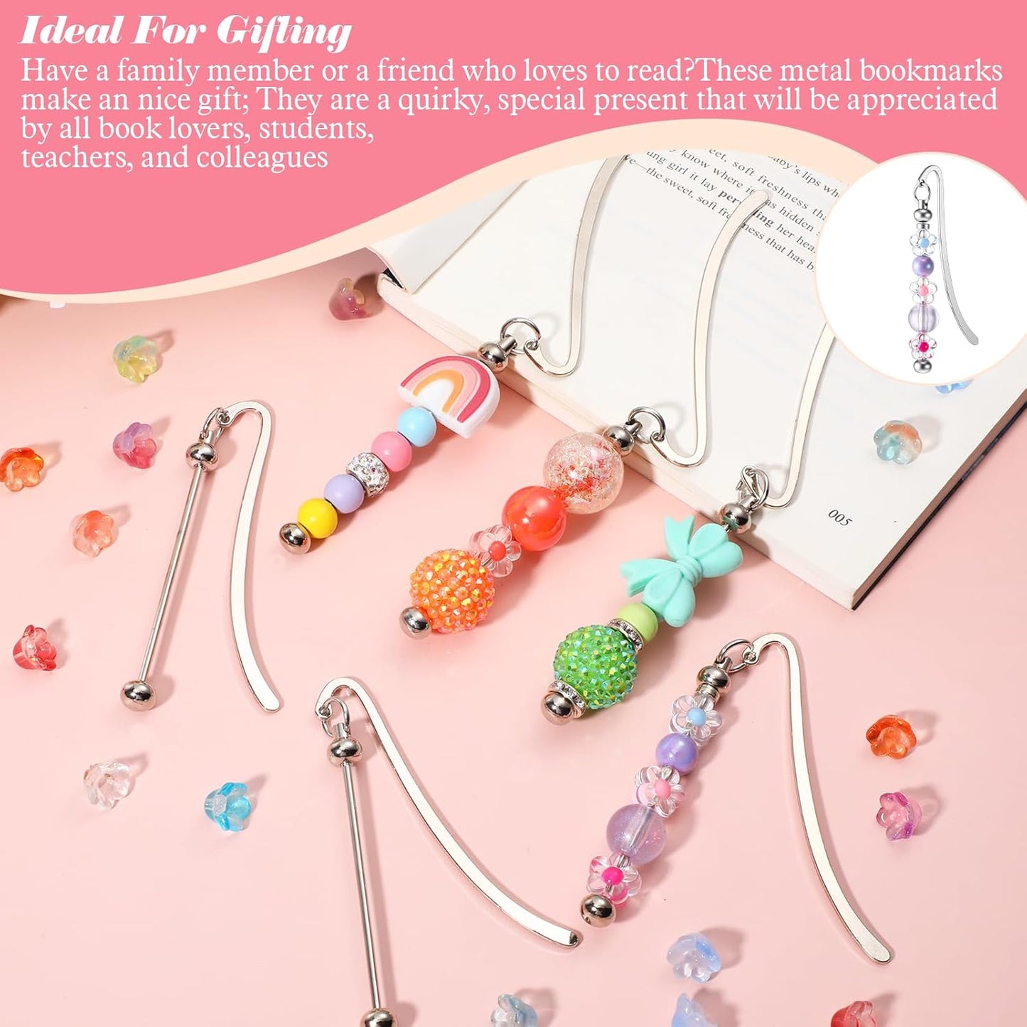 10Pcs Vintage Metal Beading Bookmark Beadable Bookmarks Modern Beaded Craft Jewelry Pendant Charm Metal Bookmark Hairpin Hook Embossed Bookmarks Office Supplies for Book Lovers Student Teacher