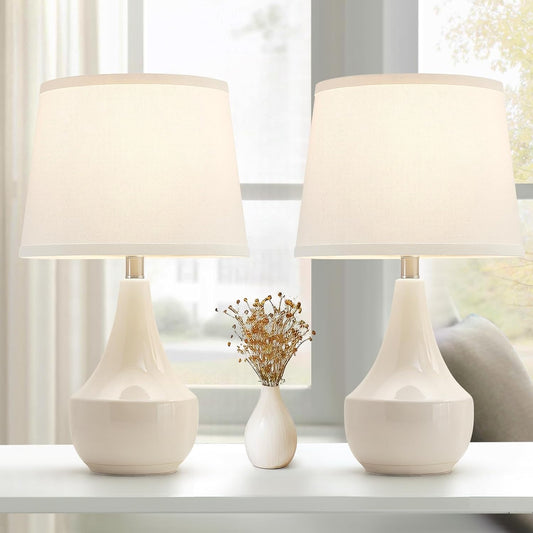 GyroVu 18" Table Lamp Set of 2, Ceramic Table Lamp Classic Beside Lamps Nightstand Lamp Modern Lamp for Living Room, Bedroom & Office Rocker Swtich Cream-LED Bulbs Included
