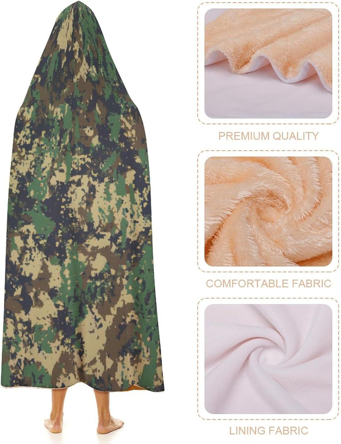 Camouflage Hooded Blankets Soft Warm Fuzzy Plush Camo Wearable Blanket Fashion Decorative Flannel Fleece Blanket for Adult Kids-C1-60x80