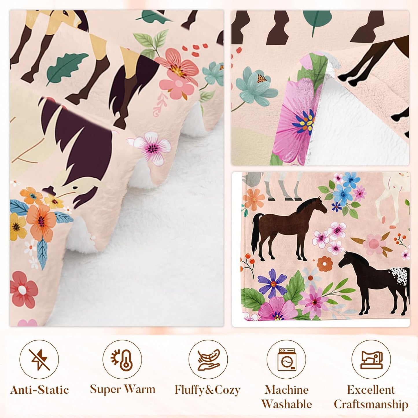 Horse Blanket Gifts for Girls Boys, Soft Horse Blanket for Friend, Women Men, Birthday Gift for Horse Lovers, Warm Flannel Blanket for Couch or Bed, Holiday, Christmas Thanksgiving Day 50x60 in