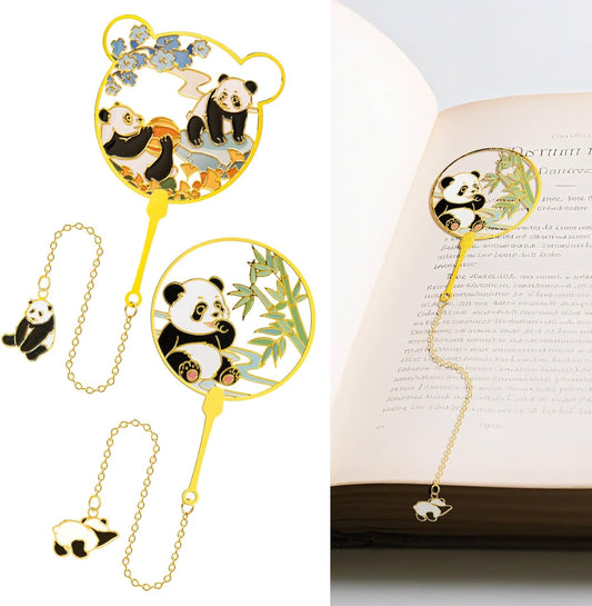 2PCS Metal Bookmarks with Tassel, Cute Panda Book Marks for Book Lovers, Reading Women, Men, Kids, Lightweight Pretty Metal Bookmarks for Gifts, Decorative Bookmark Set
