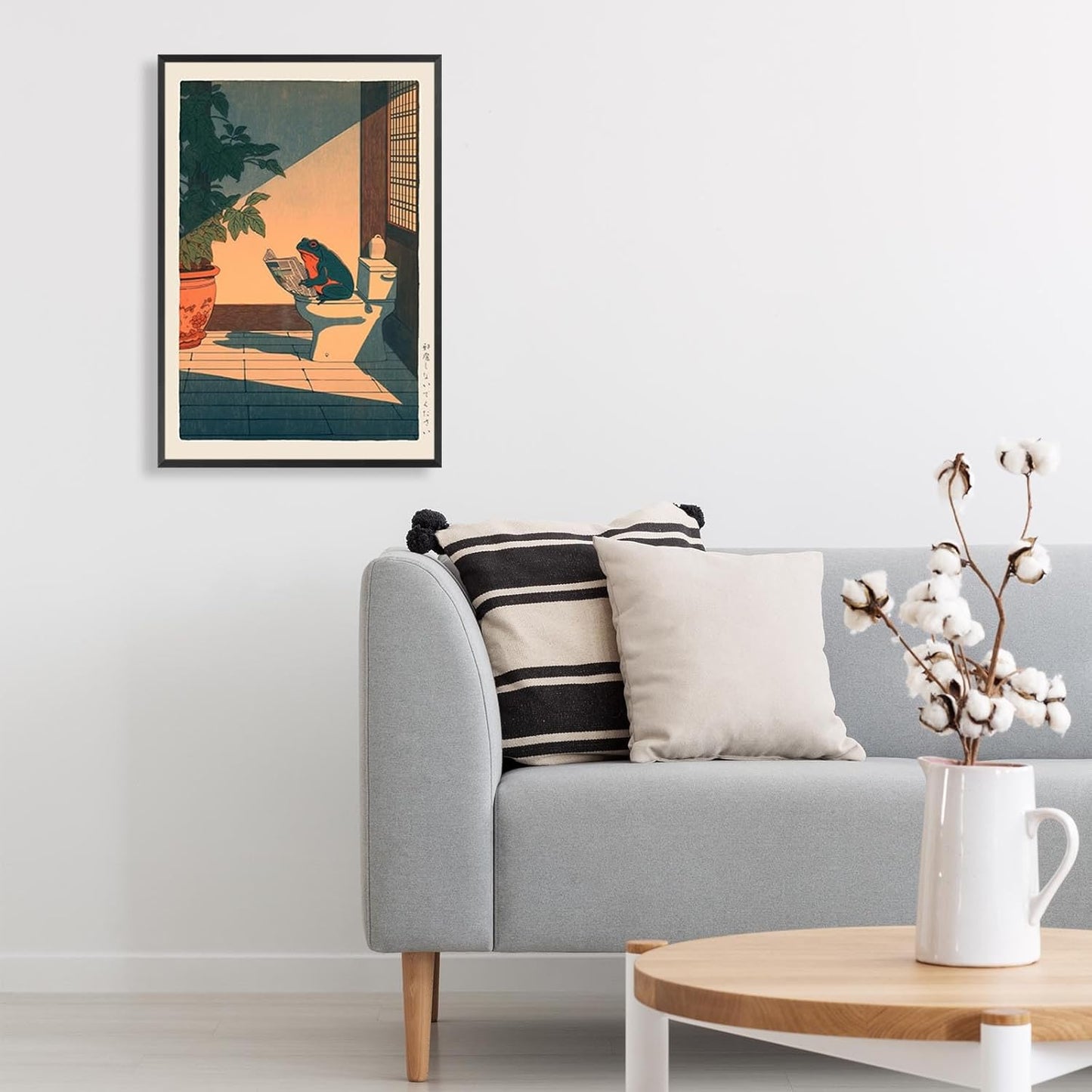 Vintage Frog Bathroom Canvas Wall Art Funny Frog Sitting On The Toilet Reading Newspaper Poster Cute Japan Animal Plants Aesthetic Prints For Home Dorm Toilet Wall Decor 12x16in Unframed