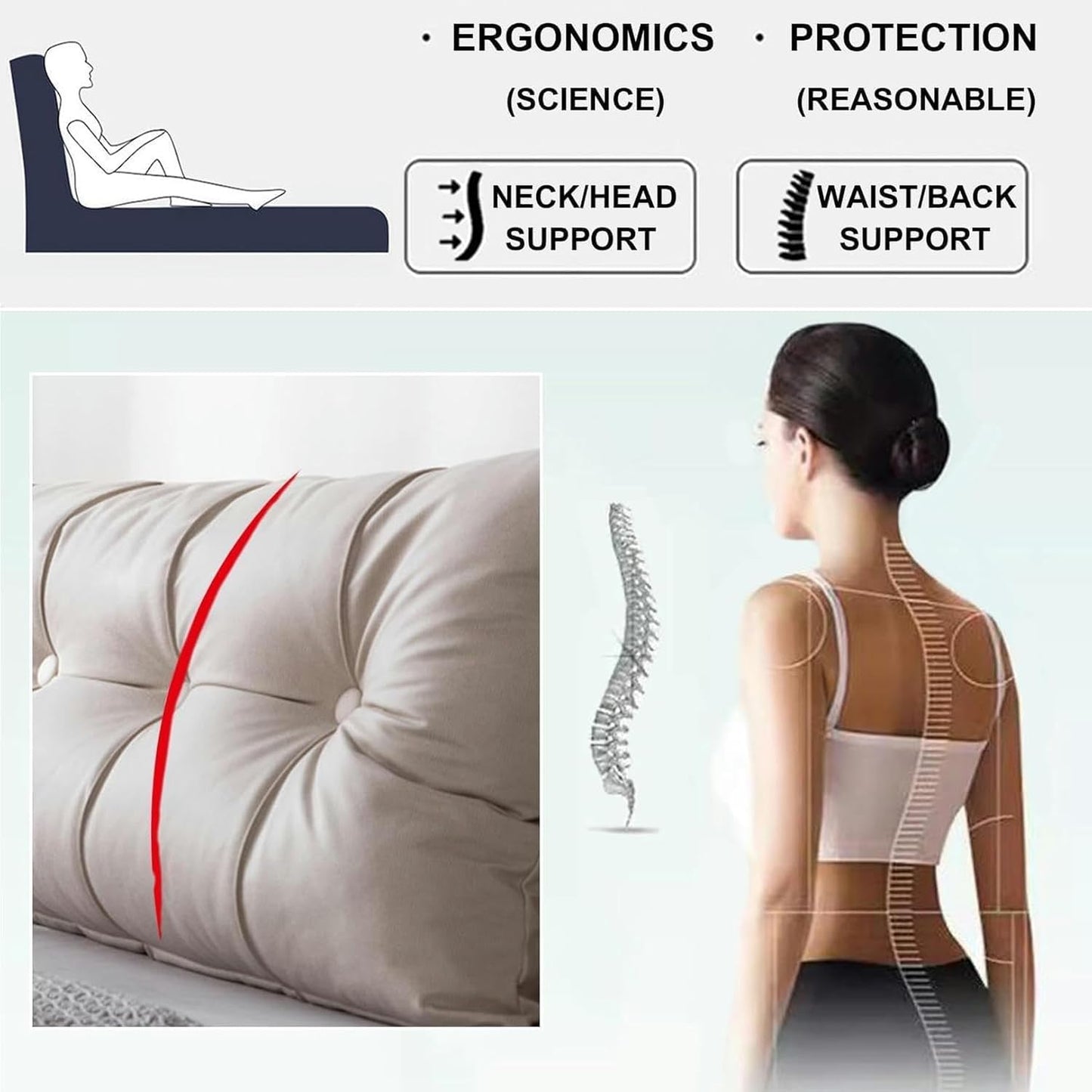 Triangular Headboard Pillow, Headboard Wedge Rest Reading Pillow Bedrest Throw Pillows Large Bolster Headboard Back Support Lumbar Cushion with Removable Cover