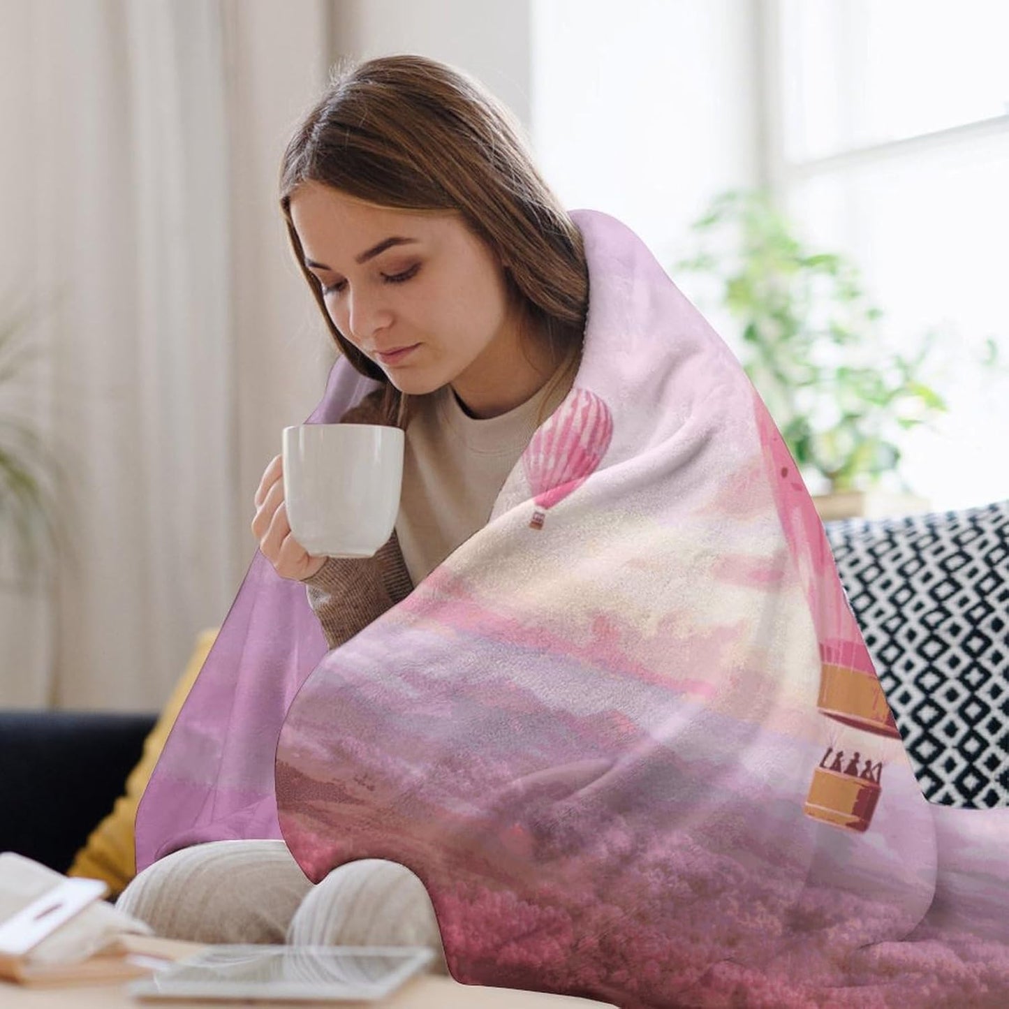 Pink Hot Air Balloon Blanket Super Soft Lightweight Throw Blanket Cute Cozy Warm Bed Blanket Decorative Fuzzy Blanket All-Season Home Decor Gift for Sofa Couch Living Room 30"*40"（76 * 100cm）