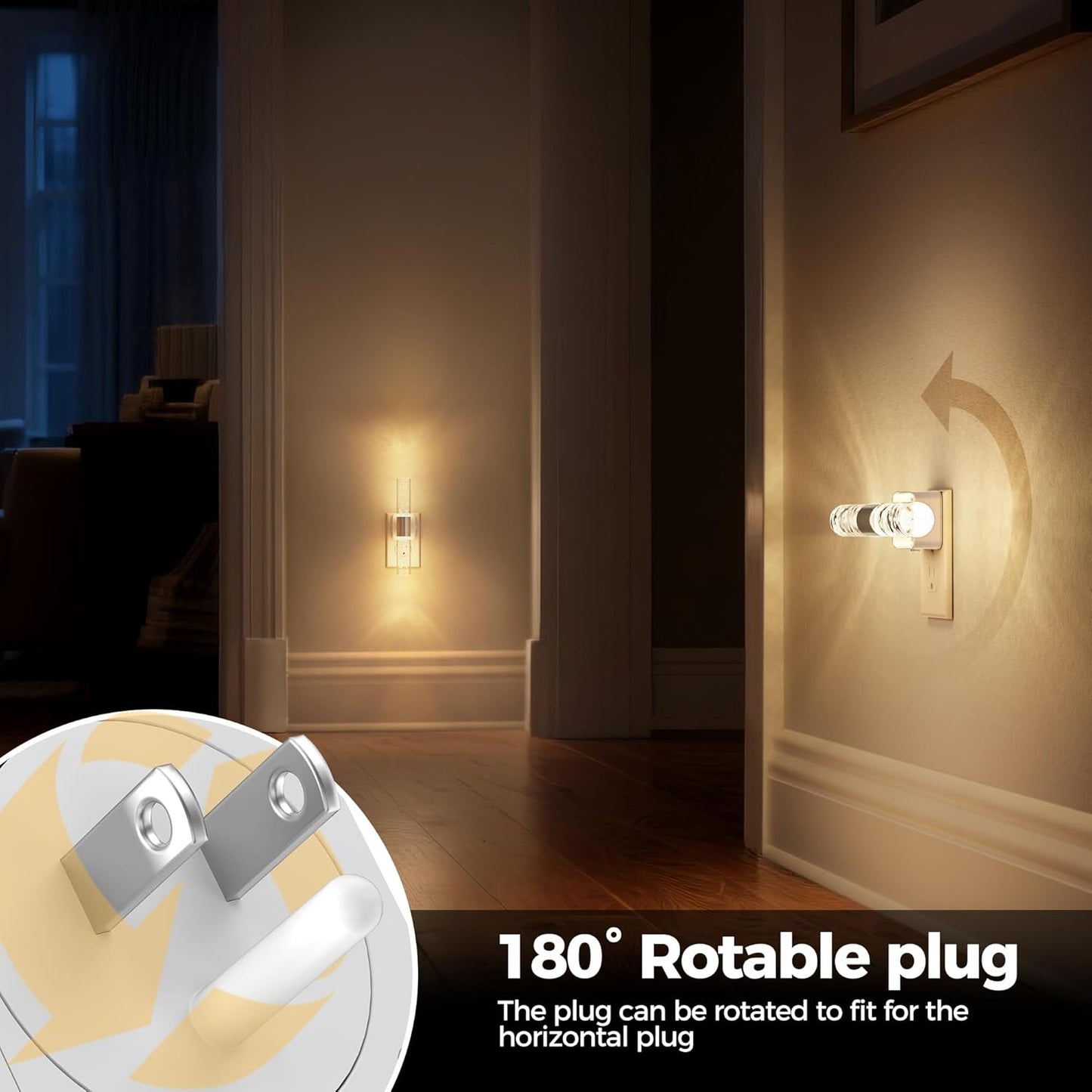 DORESshop LED Night Light, Rotating Night Lights Plug into Wall with Auto Light Sensor 3000K Nightlight with Adjustable Brightness, Acrylic Bubble Plug in Night Light for Bedroom Bathroom 2 Pack
