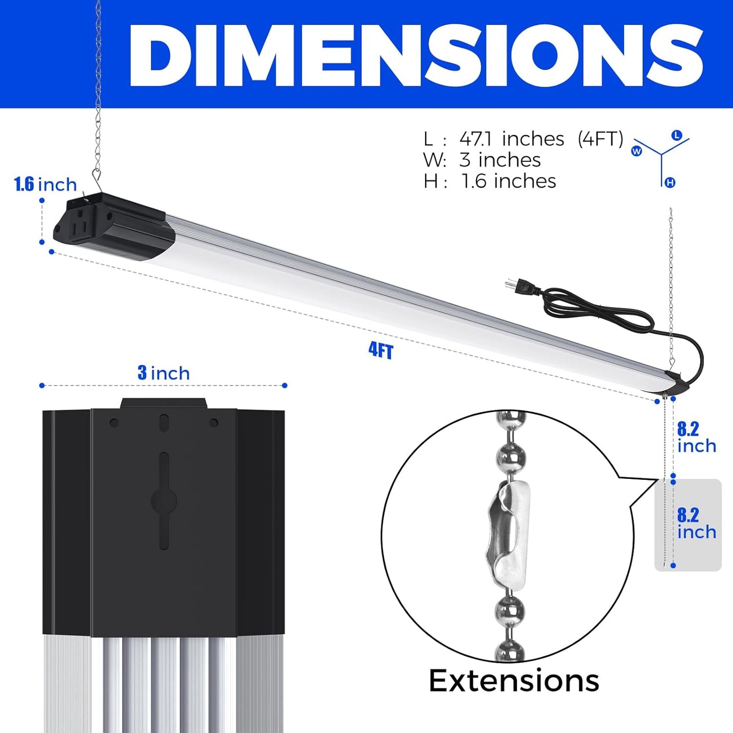 Barrina BS84 LED Shop Light for Garage, 10000LM, 84W, 4FT, 5000K Linkable Light Fixture for Workshop, Basement, Hanging or Flush Mount, Heat Dissipation with Pull Chain Switch, ETL,1 Pack