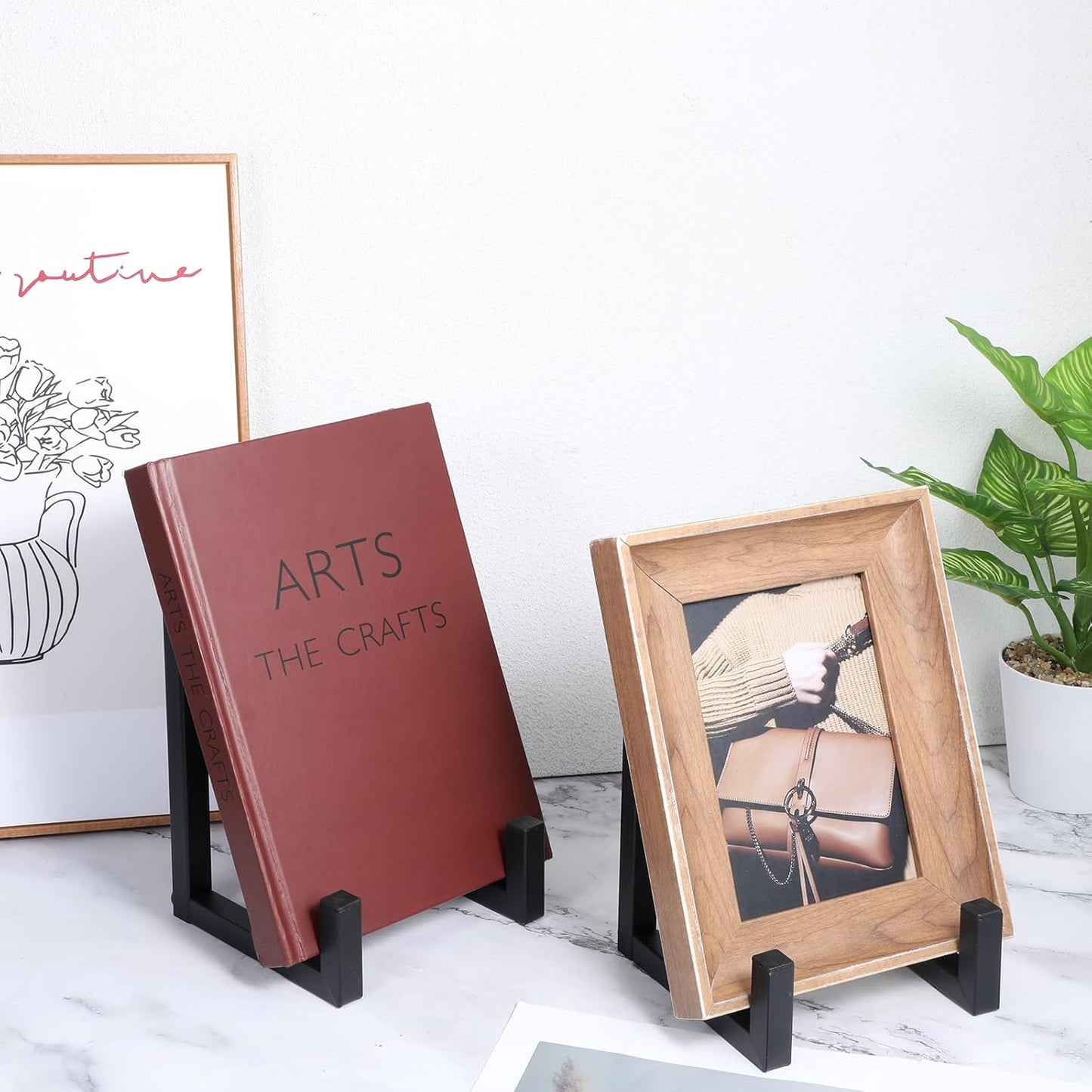 2 PCS Picture Easels for Display Plate Holder Stand, 8 Inch Metal Decorative Plate Holder Tabletop Display for Books, Plates, Photos, Paintings, Crafts and Home Decor-Black