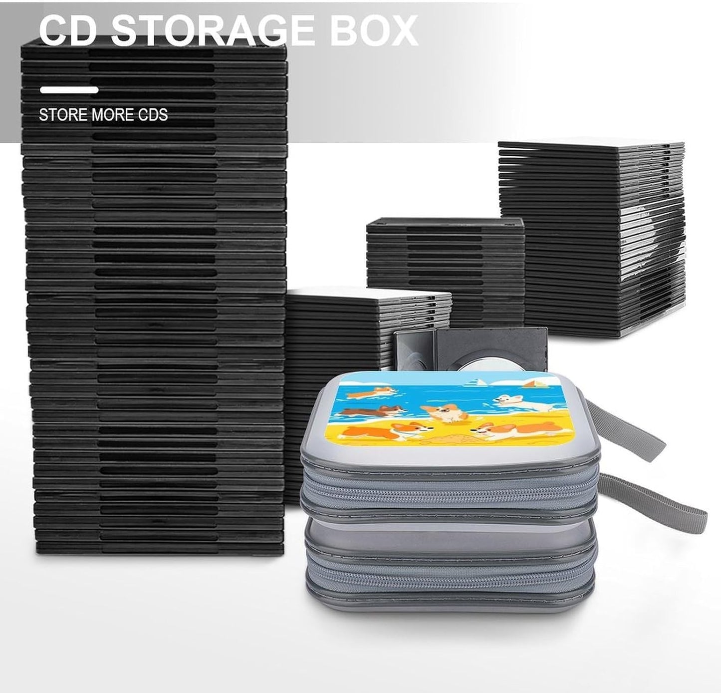 Cute Dogs CD Case Portable Zipper CD Case 40 Capacity Hard Plastic DVD Cases Holder Large Storage Disc Wallet Bag for Car Home Travel DVD Collection Bag