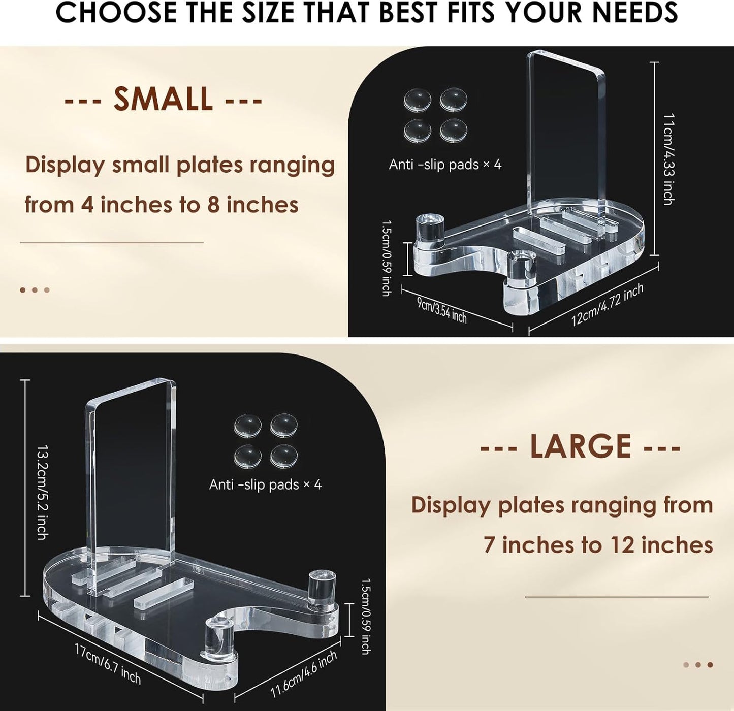 Acrylic Easel Display，Plate Stand for Display，Adjustable Clear Display Holder for 7" to 12" Platter, Book, Card, Frame, Picture, Artwork, Plaque ( Large-1pc 7"-12")